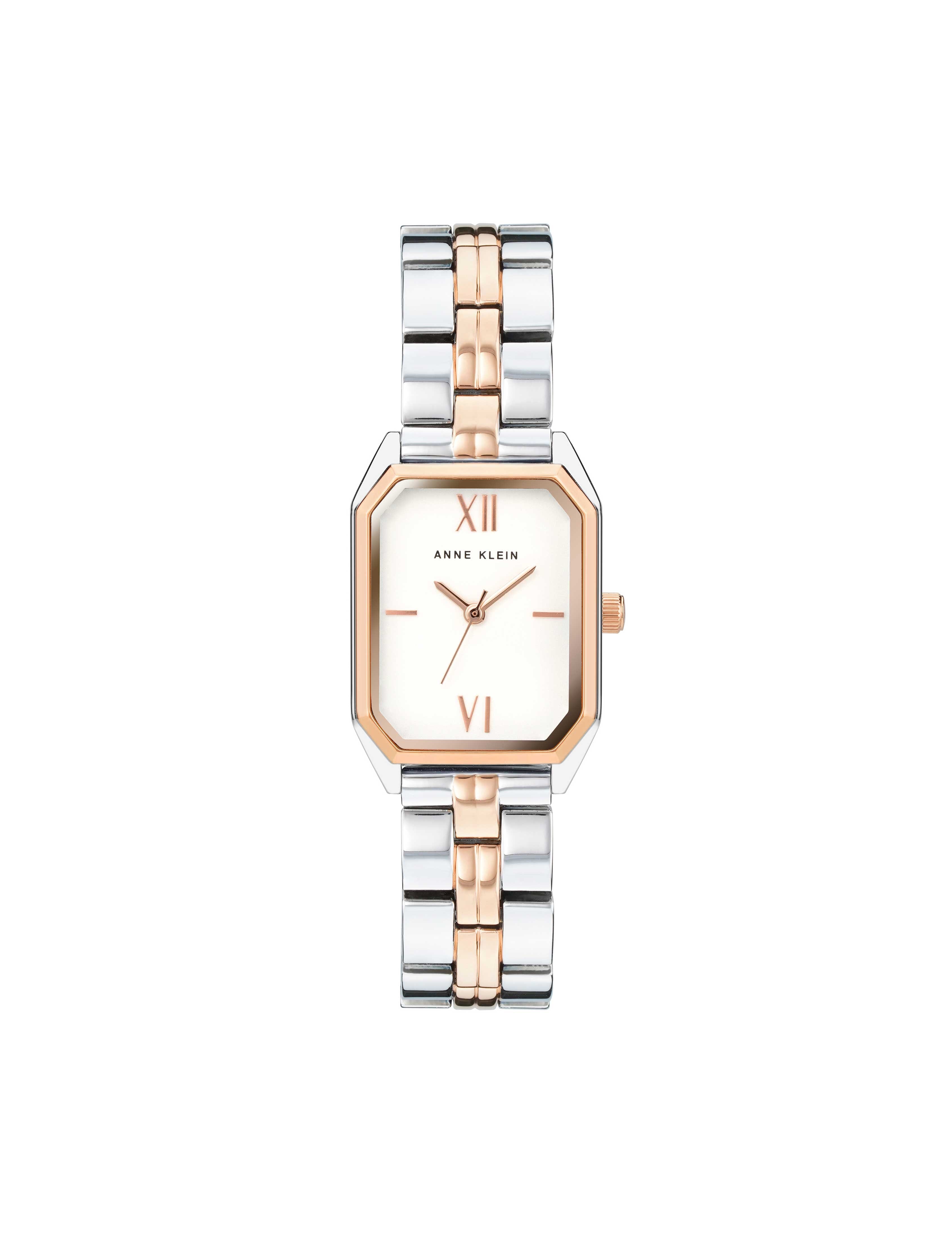 Octagonal Metal Bracelet Watch - Anne Klein Silver&Rose-Tone