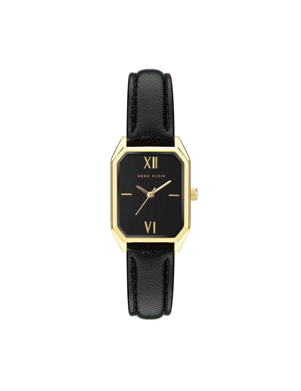 Octagonal Leather Strap Watch - Anne Klein Black&Gold-Tone