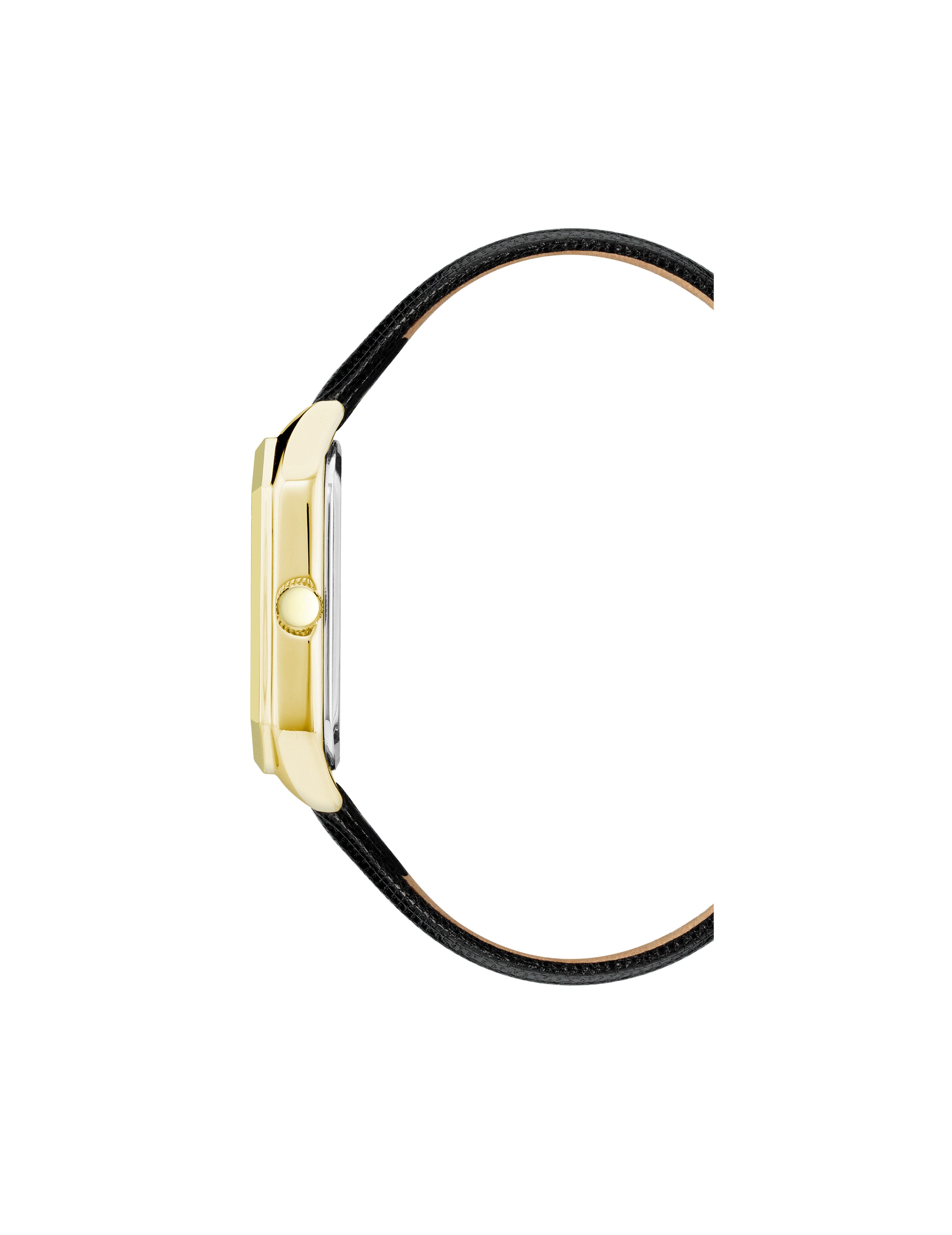 Octagonal Leather Strap Watch - Anne Klein Black&Gold-Tone