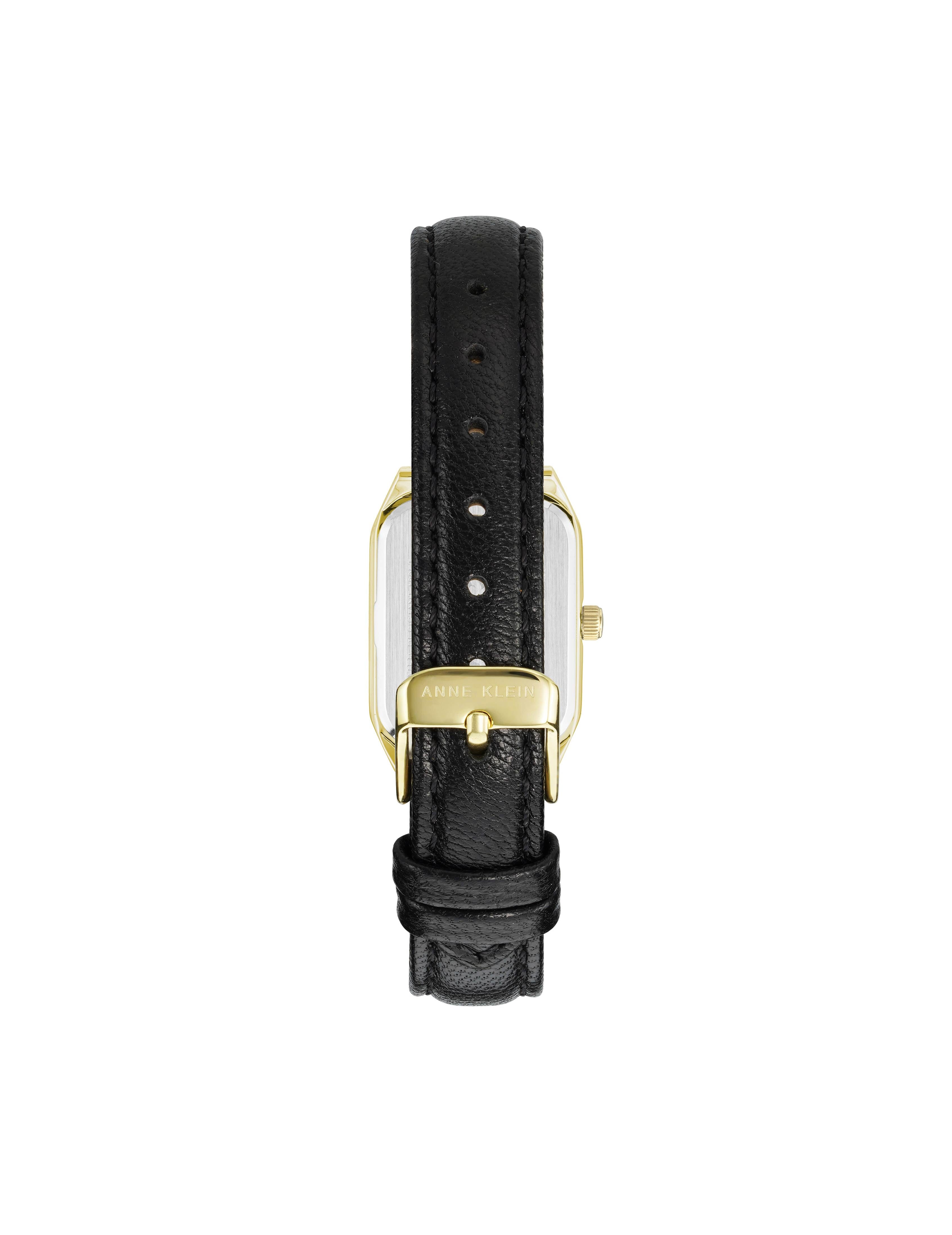 Octagonal Leather Strap Watch - Anne Klein Black&Gold-Tone