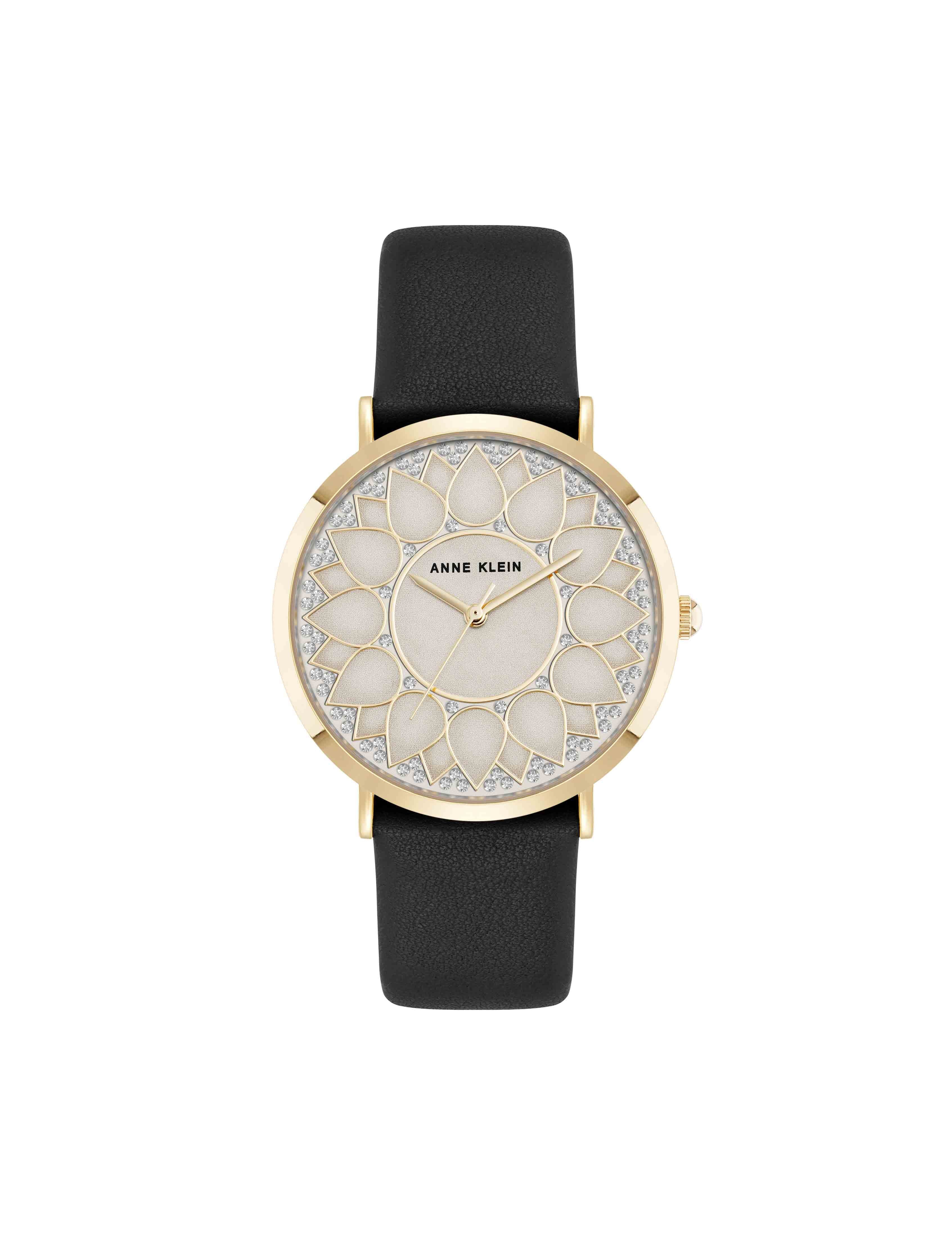 Patterned Dial Strap Watch - Anne Klein Black/Gold-Tone