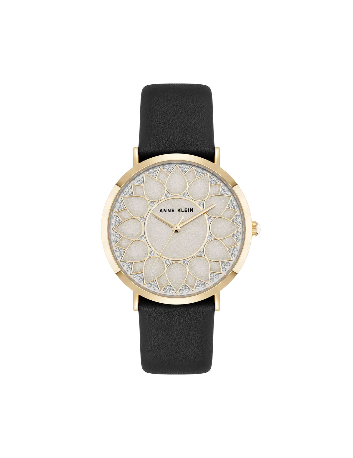 Patterned Dial Strap Watch - Anne Klein Black/Gold-Tone