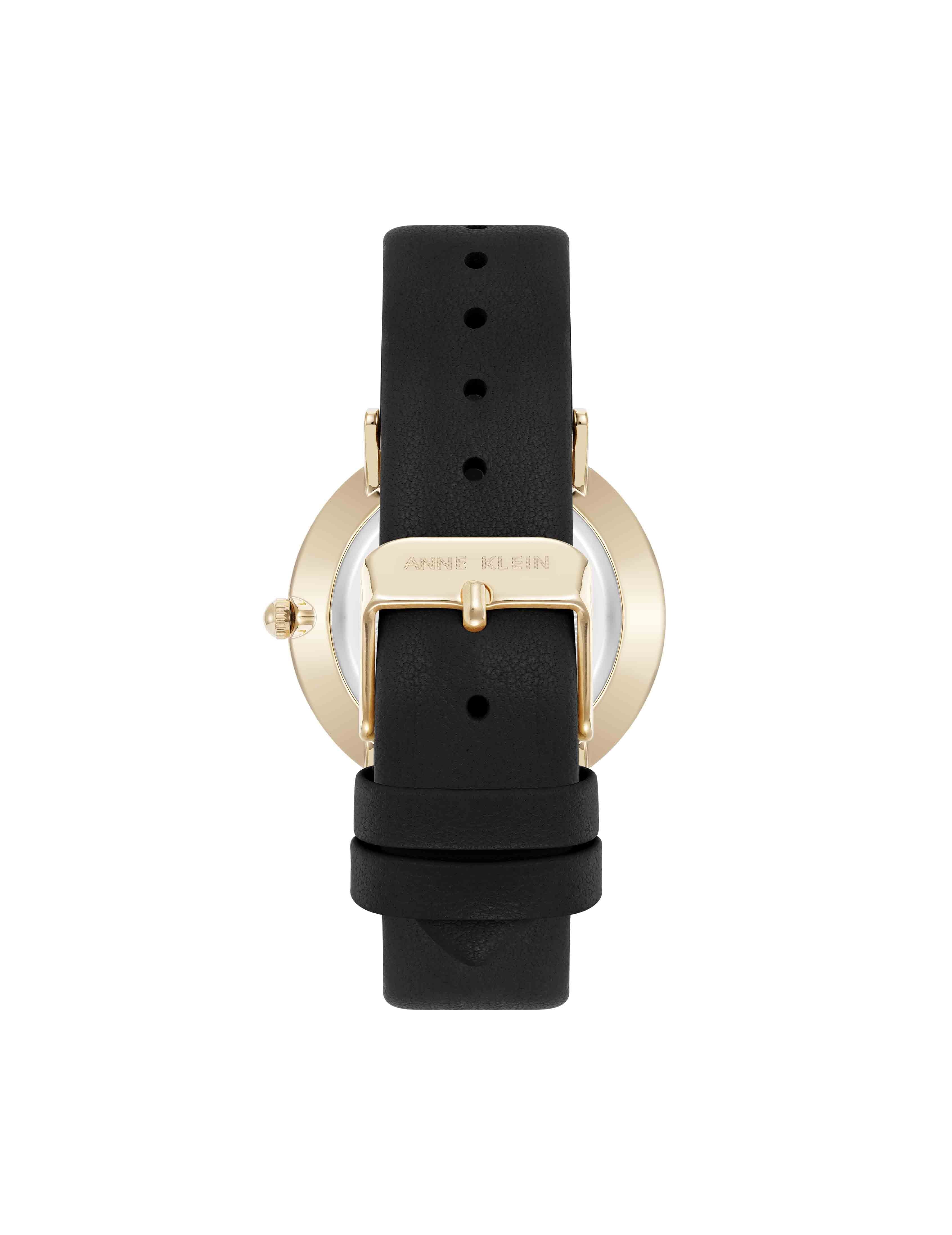 Patterned Dial Strap Watch - Anne Klein Black/Gold-Tone