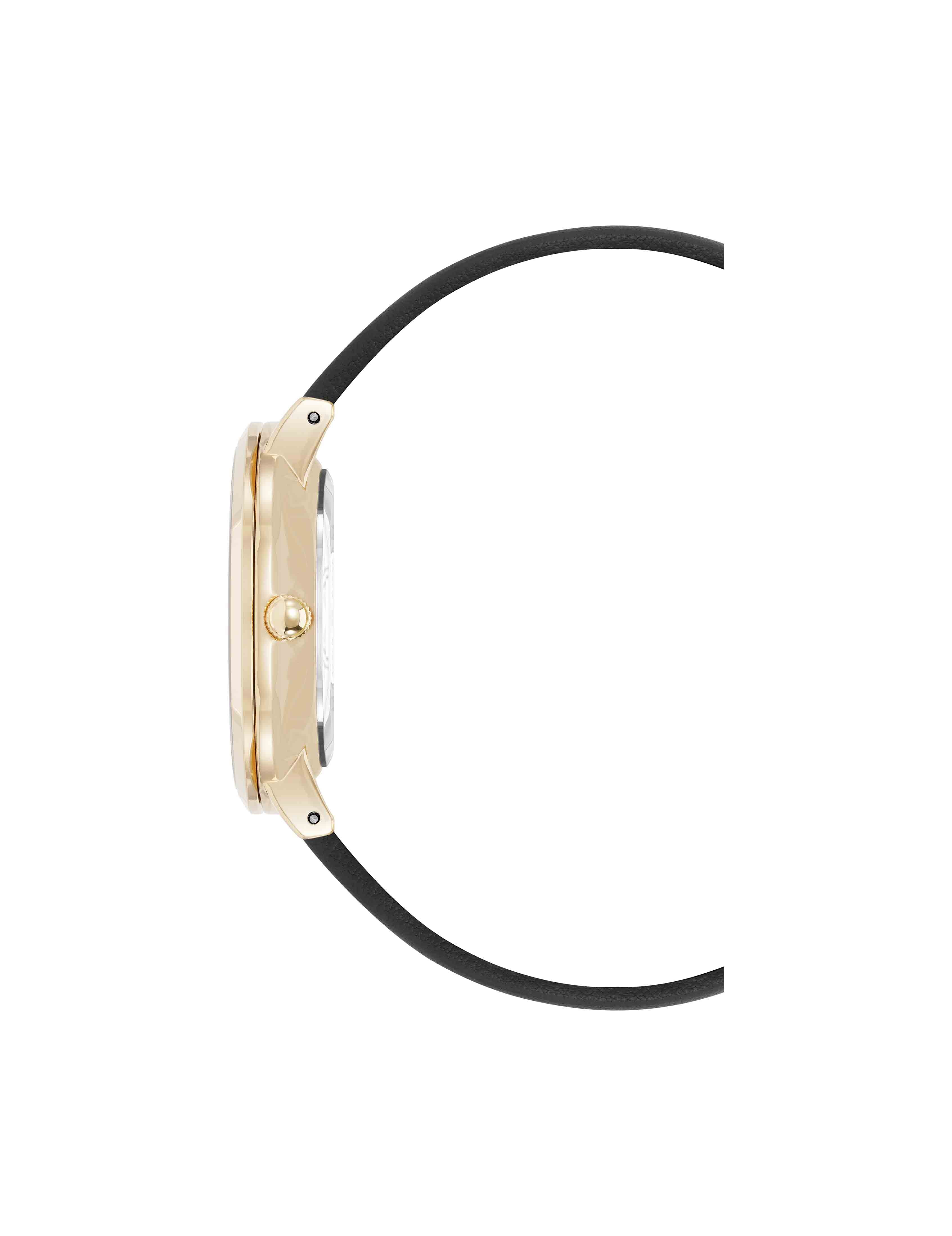 Patterned Dial Strap Watch - Anne Klein Black/Gold-Tone
