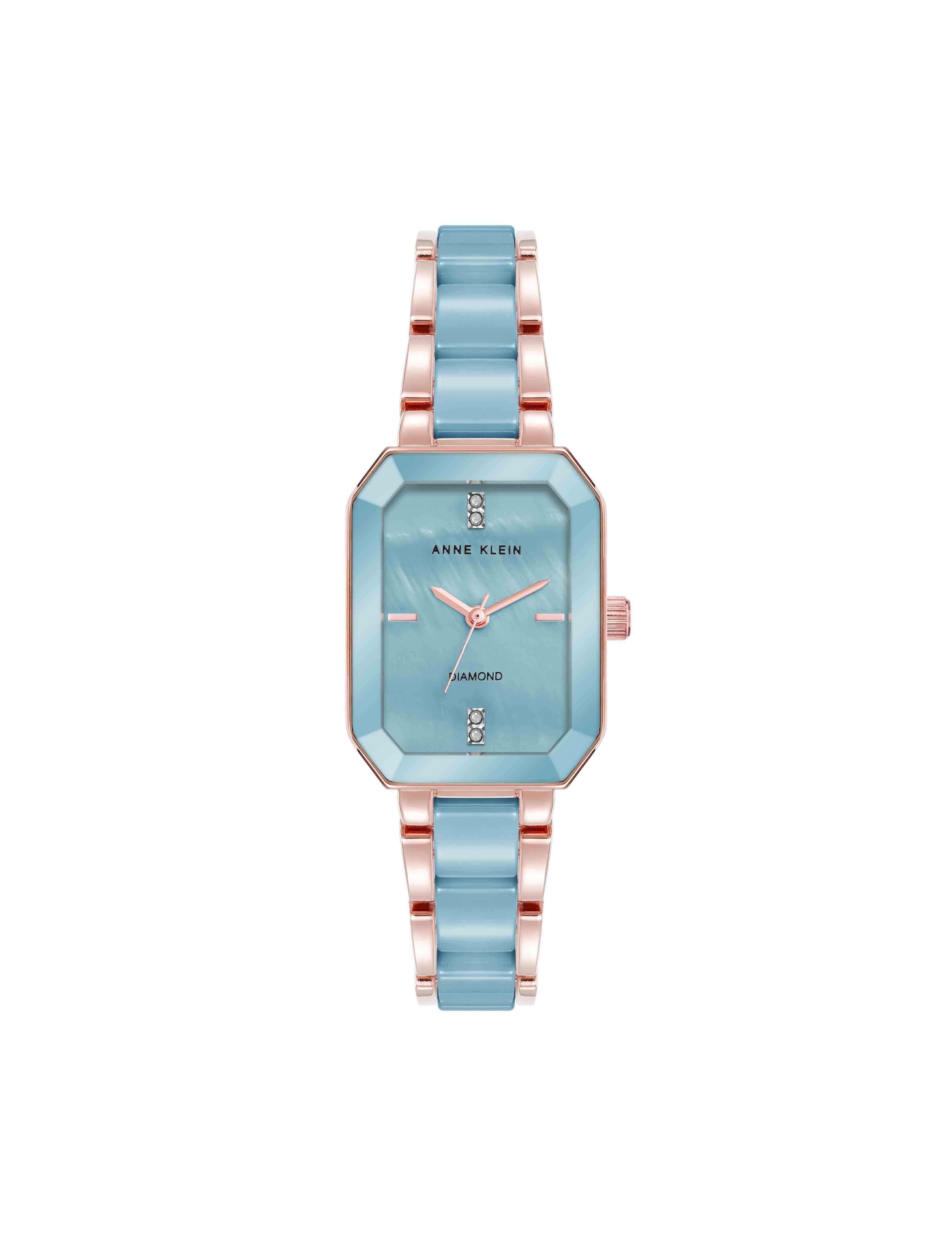 Octagonal Shaped Ceramic Bracelet Watch - Anne Klein Aqua Blue/Rose Gold-Tone