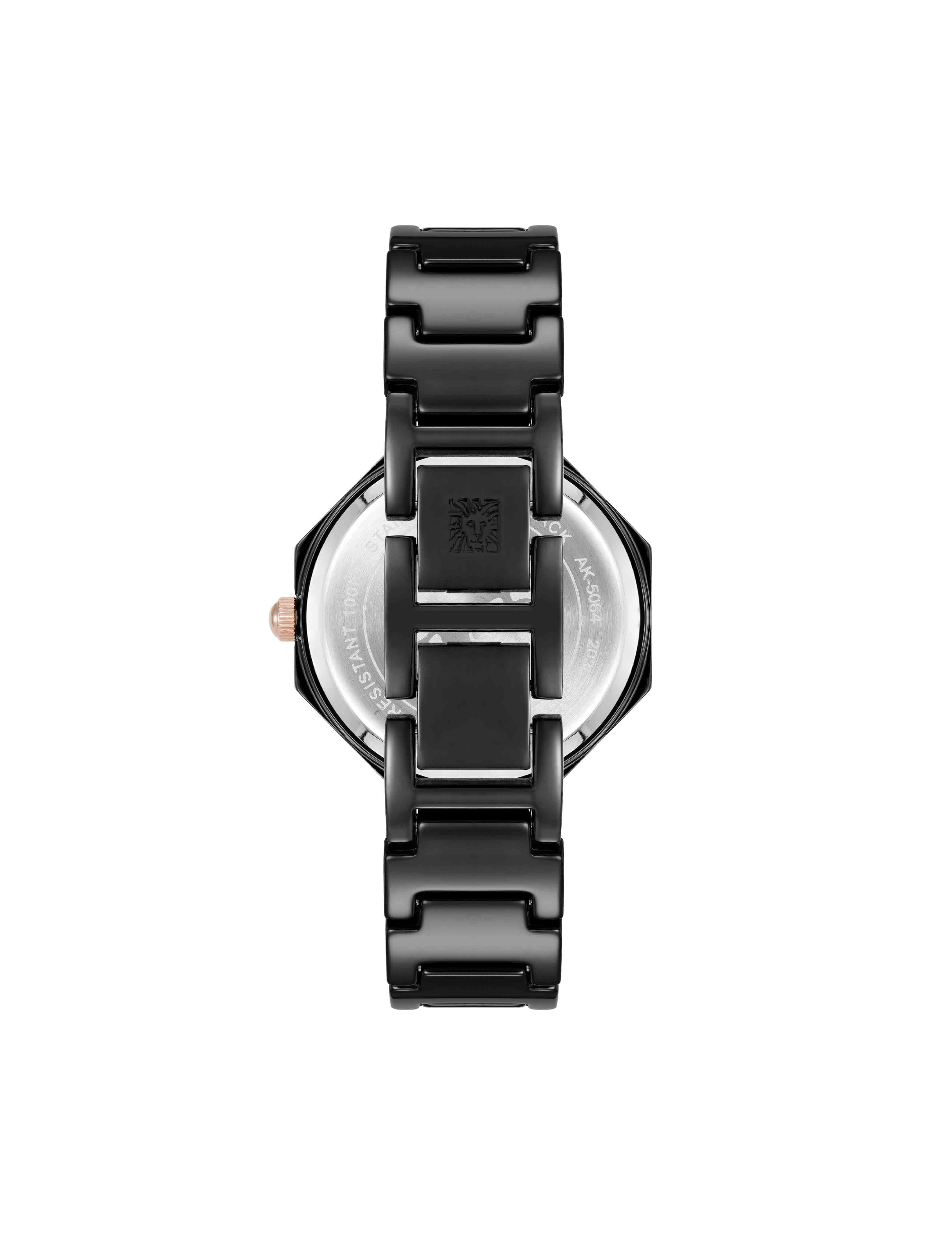 Octagonal Ceramic Diamond Dial Bracelet Watch - Anne Klein Black/Rose Gold-Tone