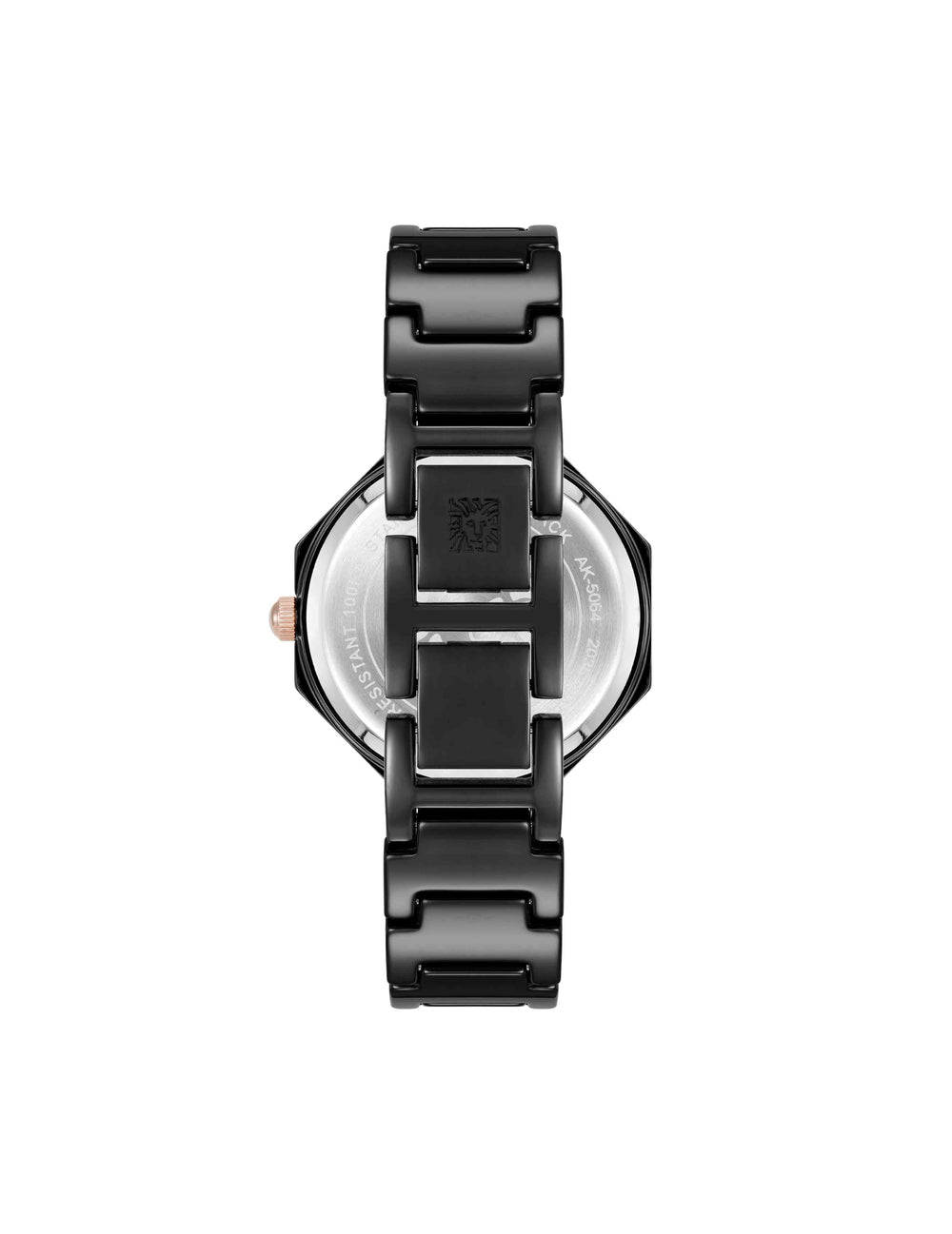 Octagonal Ceramic Diamond Dial Bracelet Watch - Anne Klein Black/Rose Gold-Tone
