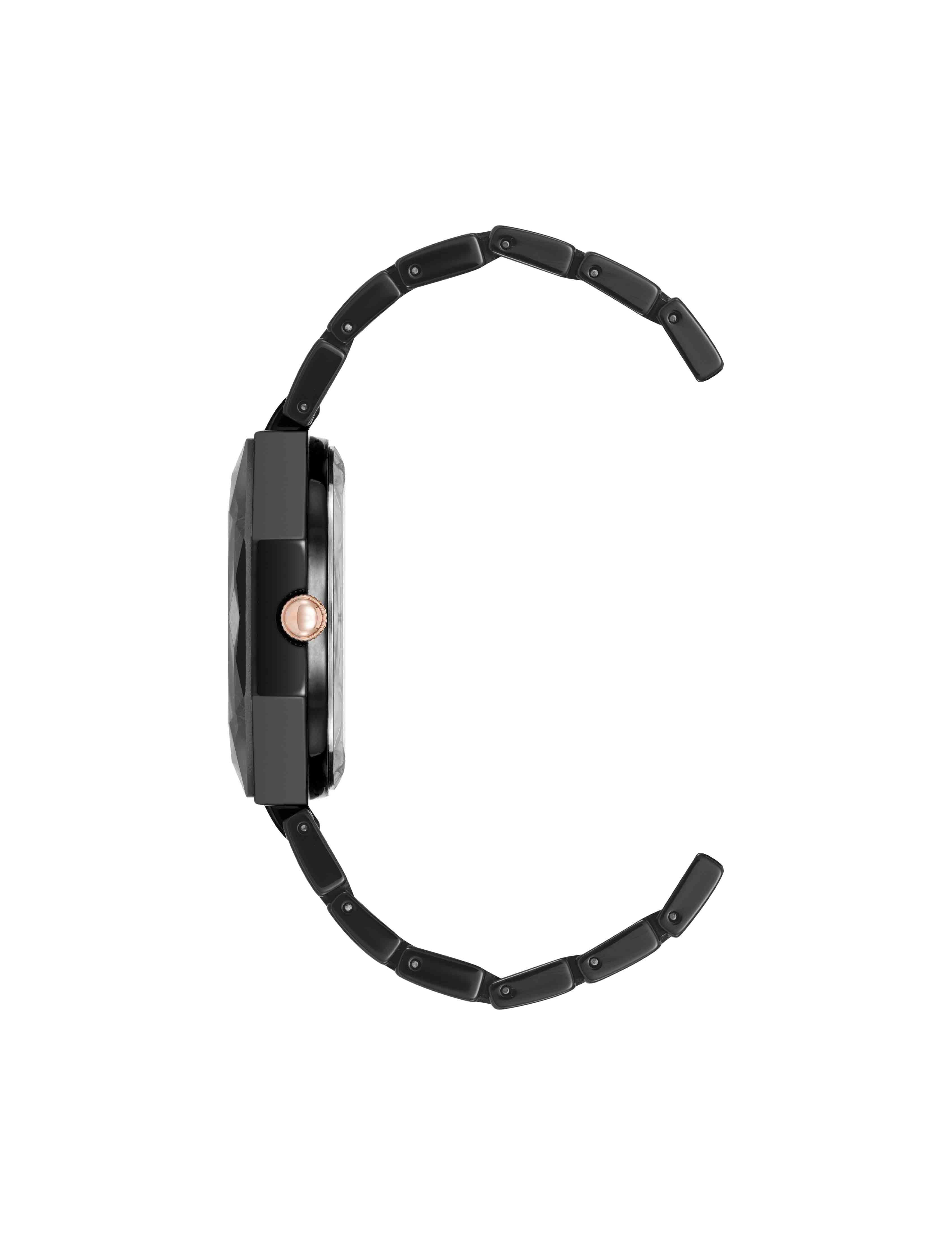Octagonal Ceramic Diamond Dial Bracelet Watch - Anne Klein Black/Rose Gold-Tone