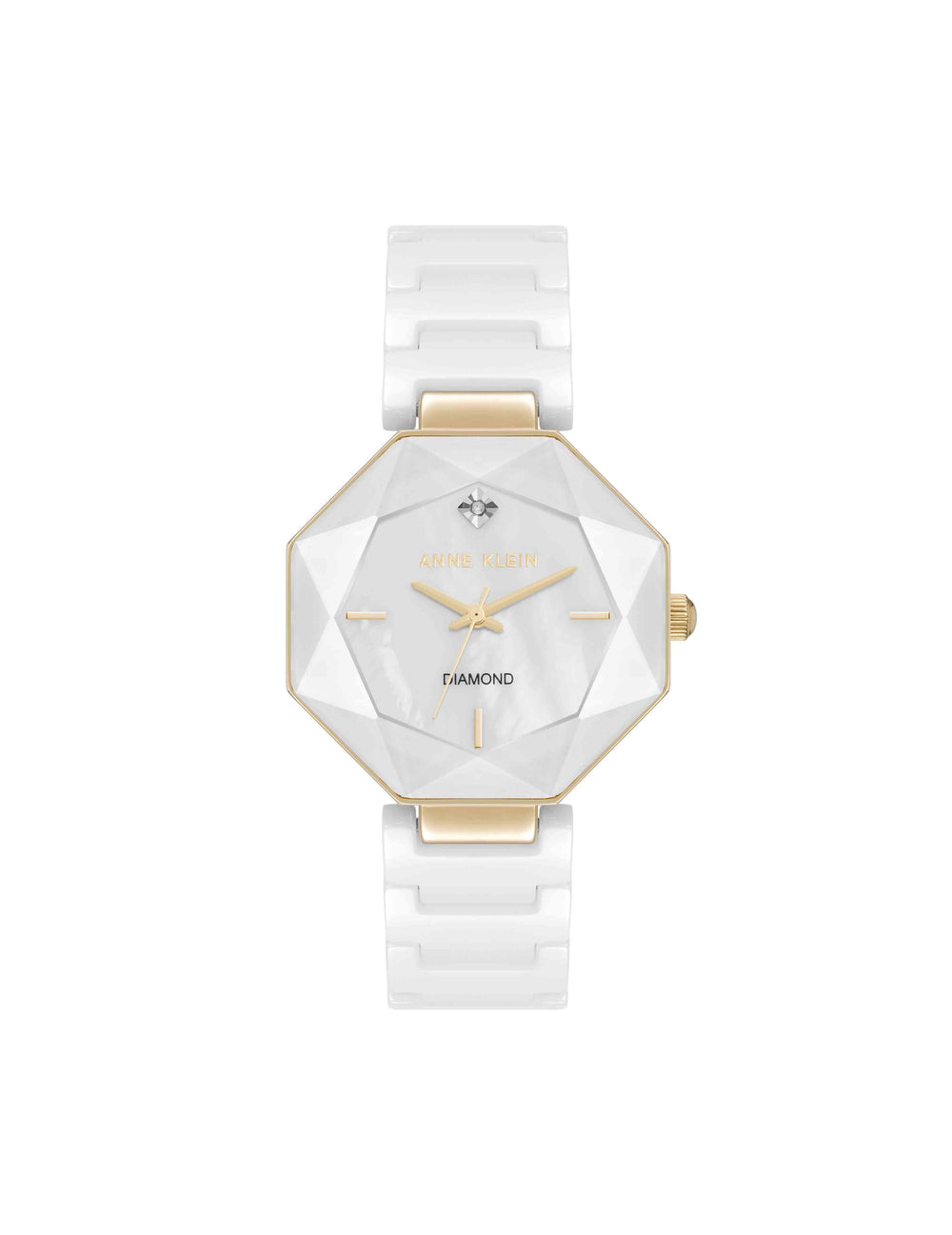Octagonal Ceramic Diamond Dial Bracelet Watch - Anne Klein White/Gold-Tone