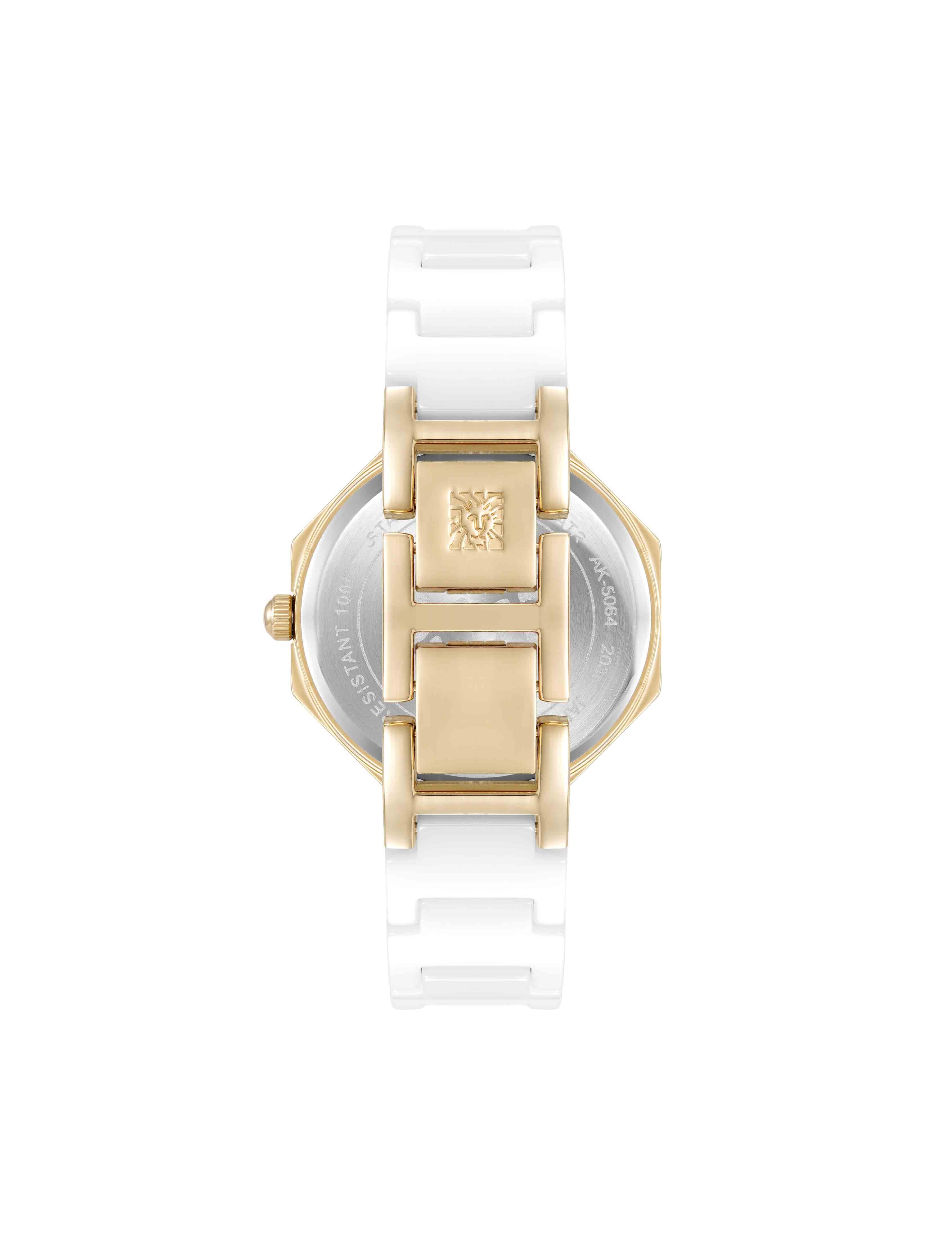 Octagonal Ceramic Diamond Dial Bracelet Watch - Anne Klein White/Gold-Tone