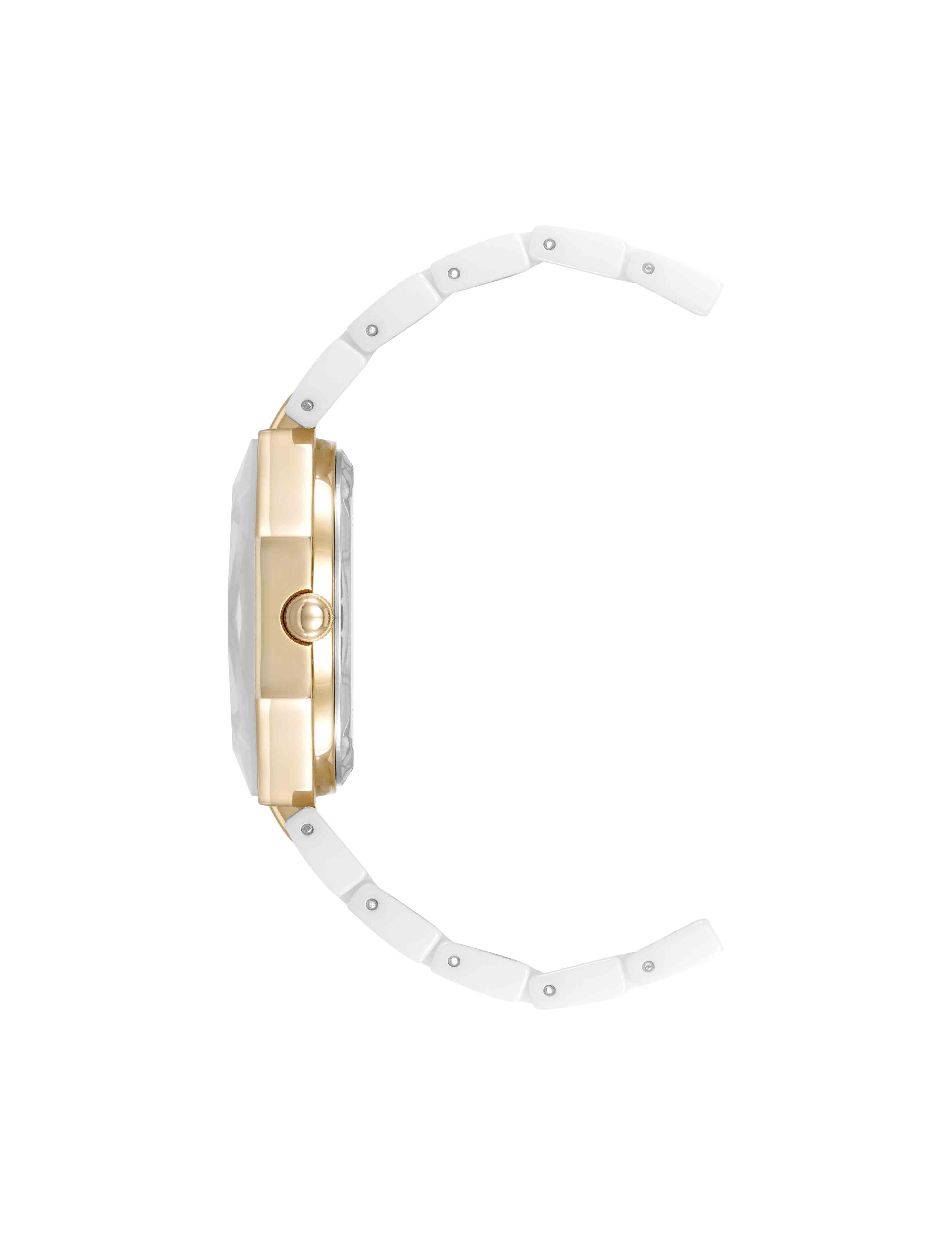 Octagonal Ceramic Diamond Dial Bracelet Watch - Anne Klein White/Gold-Tone