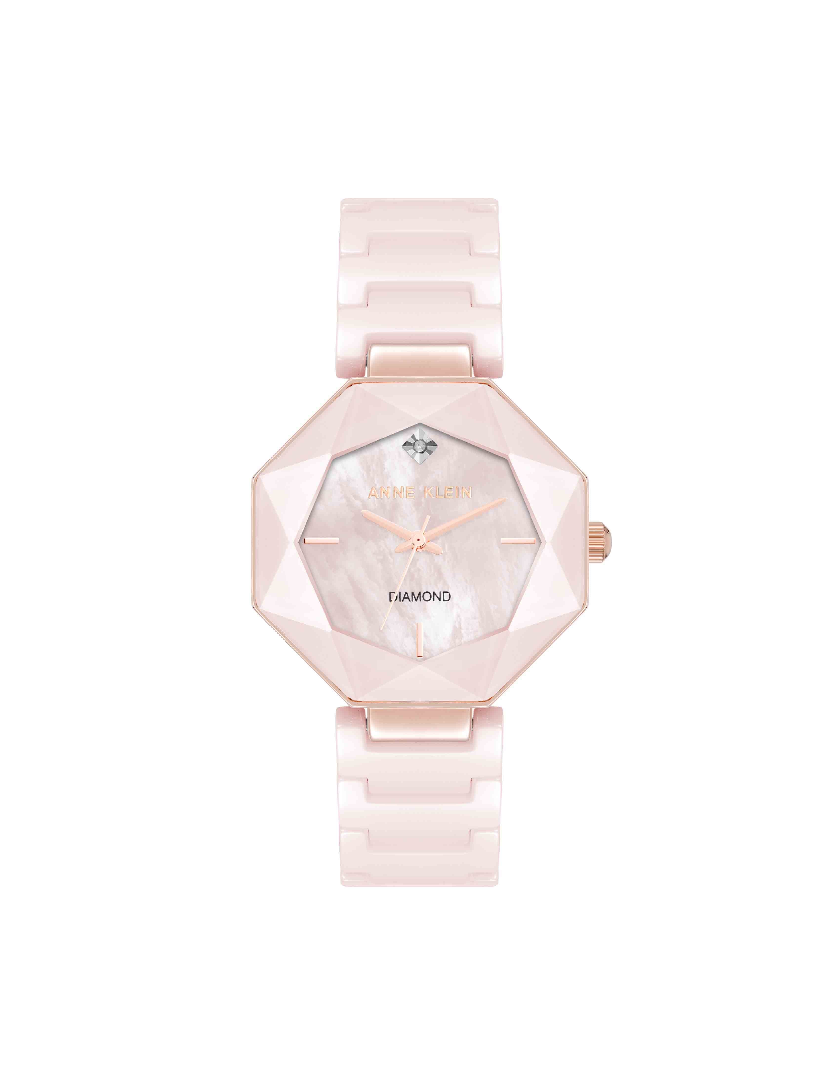 Octagonal Ceramic Diamond Dial Bracelet Watch - Anne Klein Blush Pink/Rose Gold-Tone