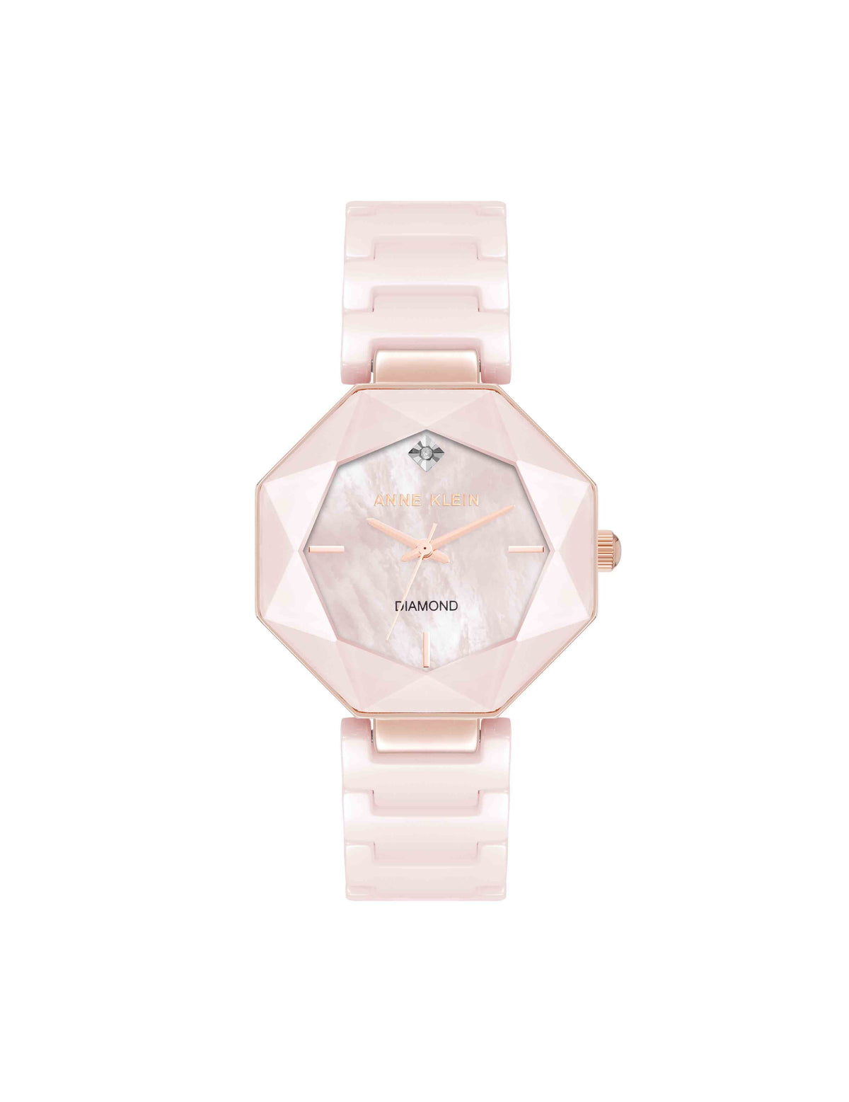Octagonal Ceramic Diamond Dial Bracelet Watch - Anne Klein Blush Pink/Rose Gold-Tone