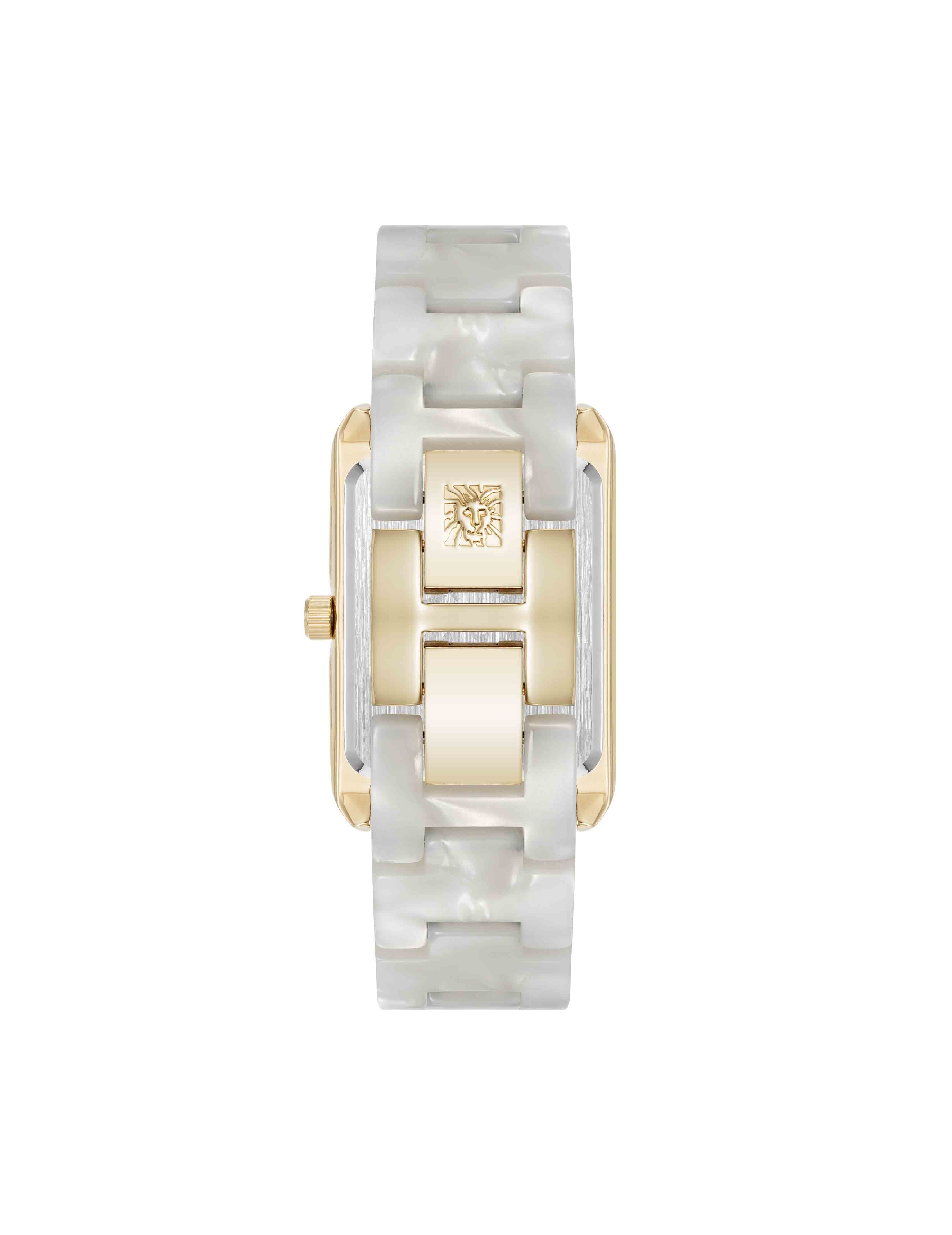 Delicate Rectangular Acetate Link Bracelet Watch - Anne Klein Ivory/Gold-Tone