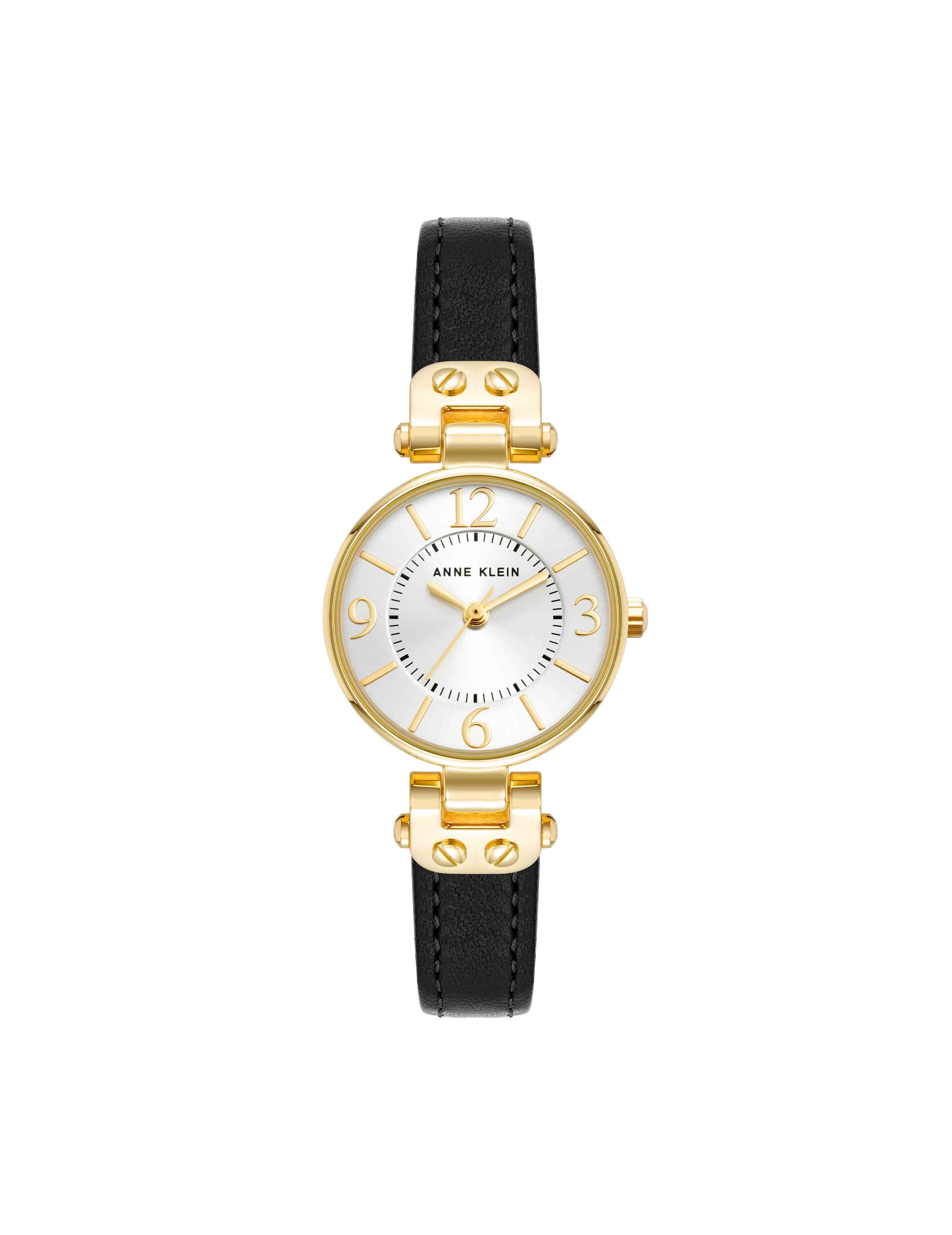 Essential Leather Strap Watch - Anne Klein Black/ Gold-Tone