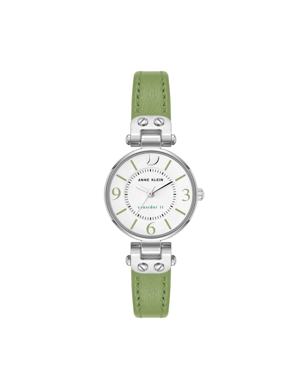 Sustainable Leather Strap Watch - Anne Klein Green/Silver-Tone