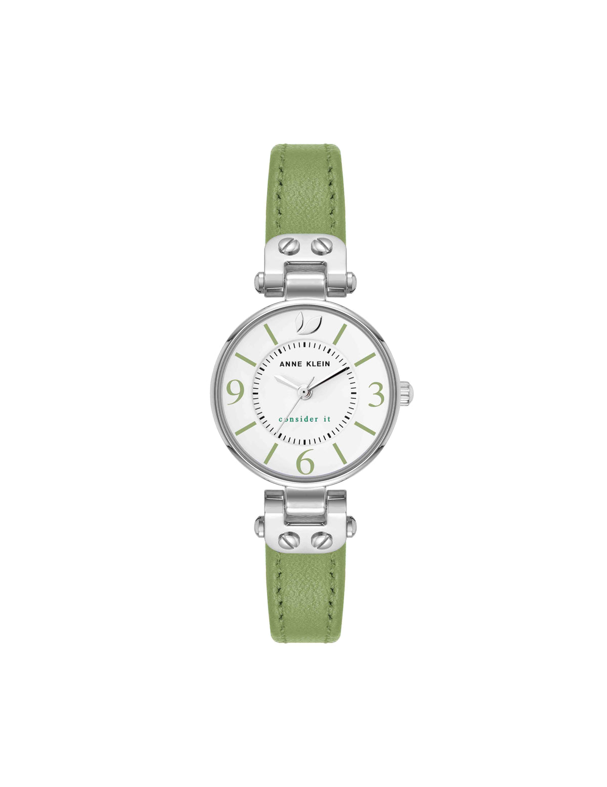 Sustainable Leather Strap Watch - Anne Klein Green/Silver-Tone