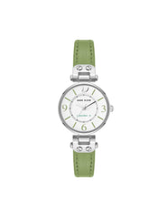 Sustainable Leather Strap Watch - Anne Klein Green/Silver-Tone
