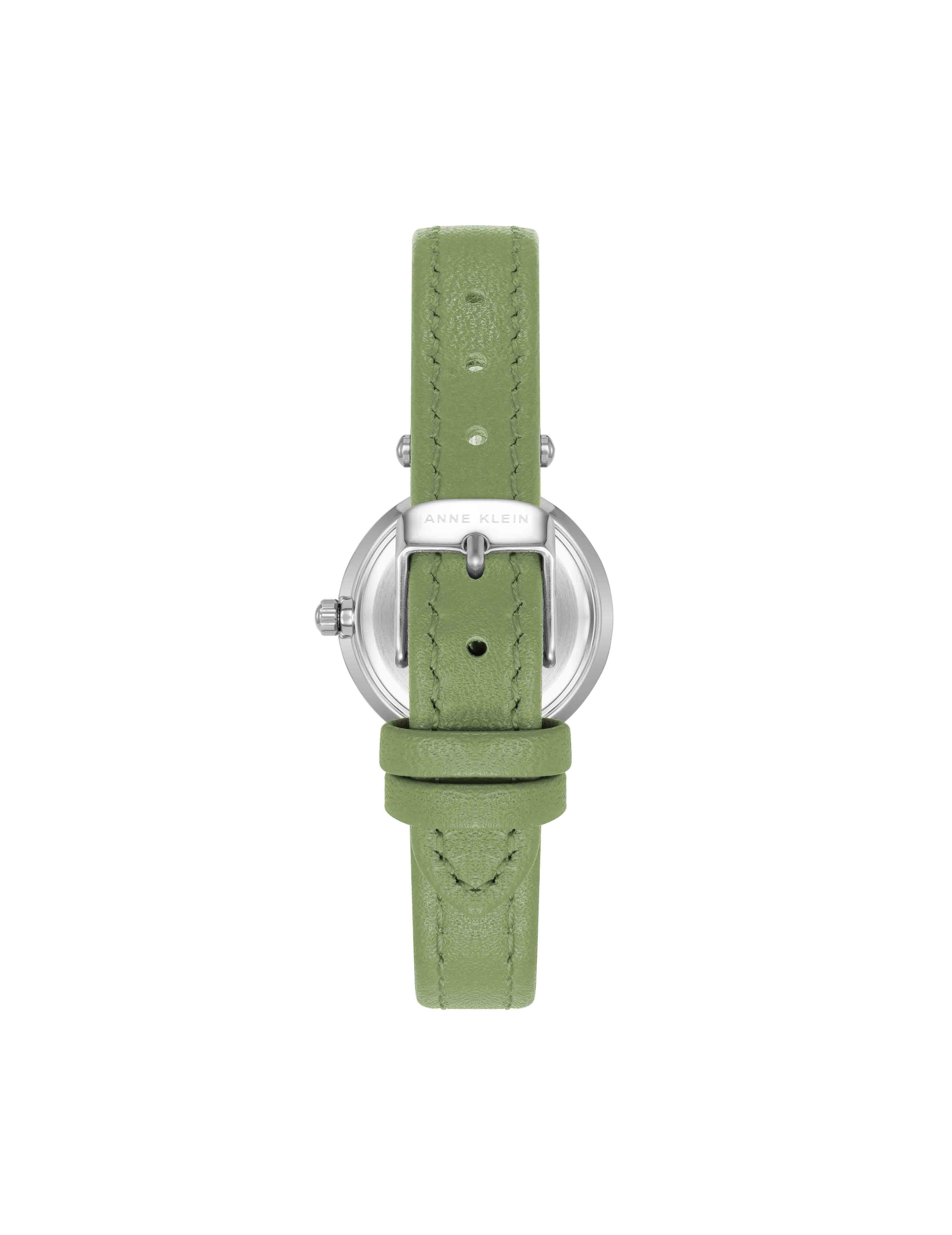 Sustainable Leather Strap Watch - Anne Klein Green/Silver-Tone