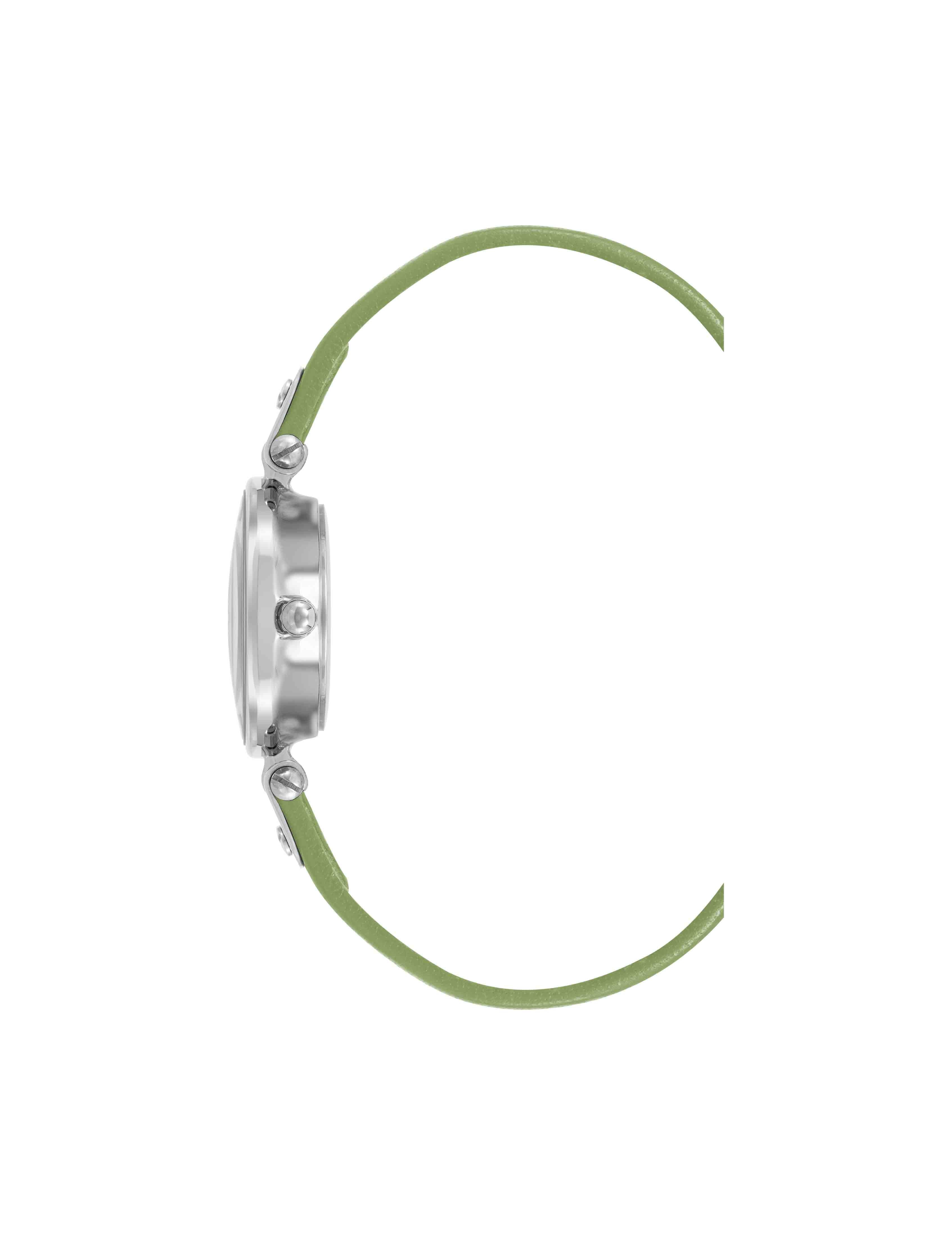 Sustainable Leather Strap Watch - Anne Klein Green/Silver-Tone