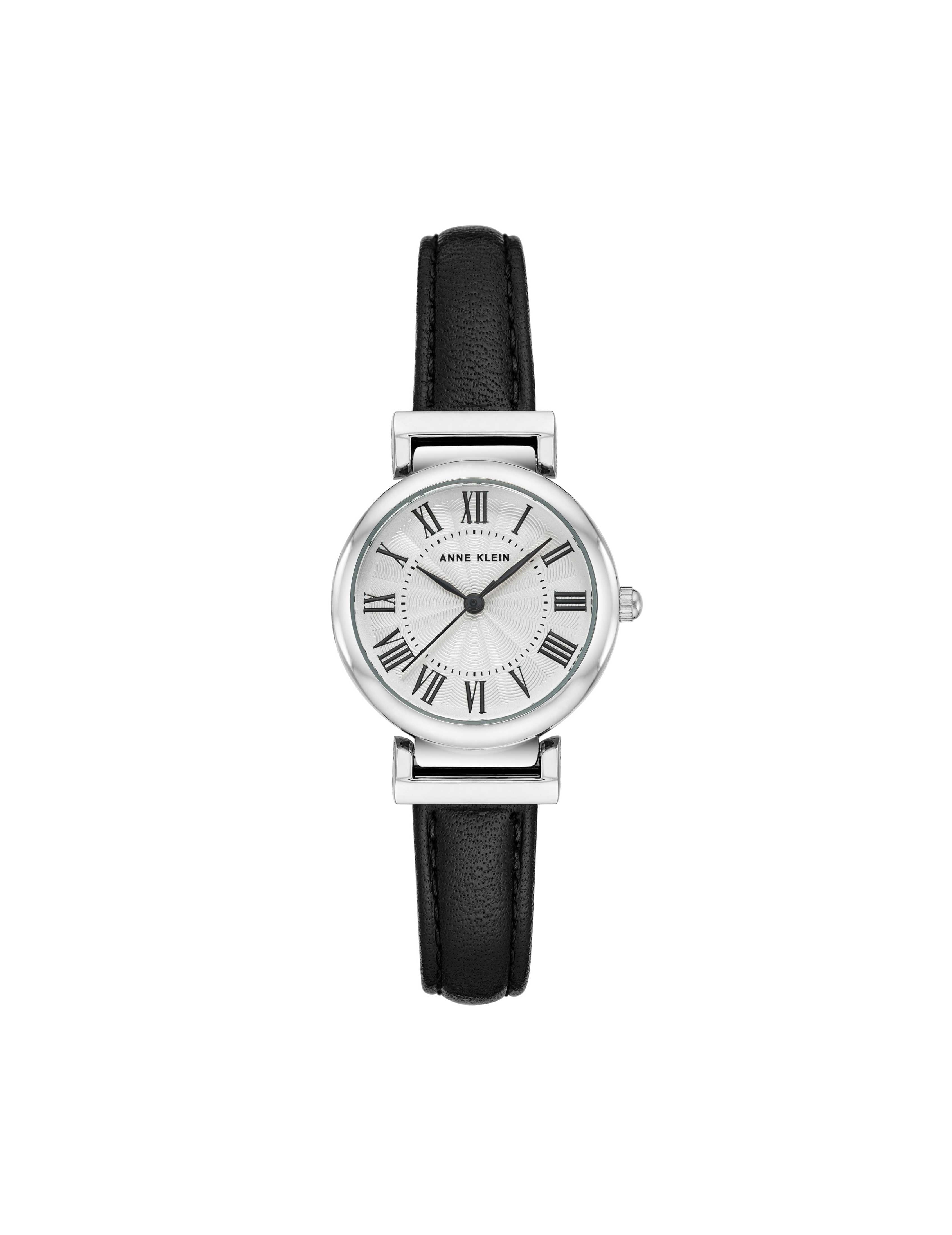 Classic Leather Strap Watch - Anne Klein Black&Silver-Tone