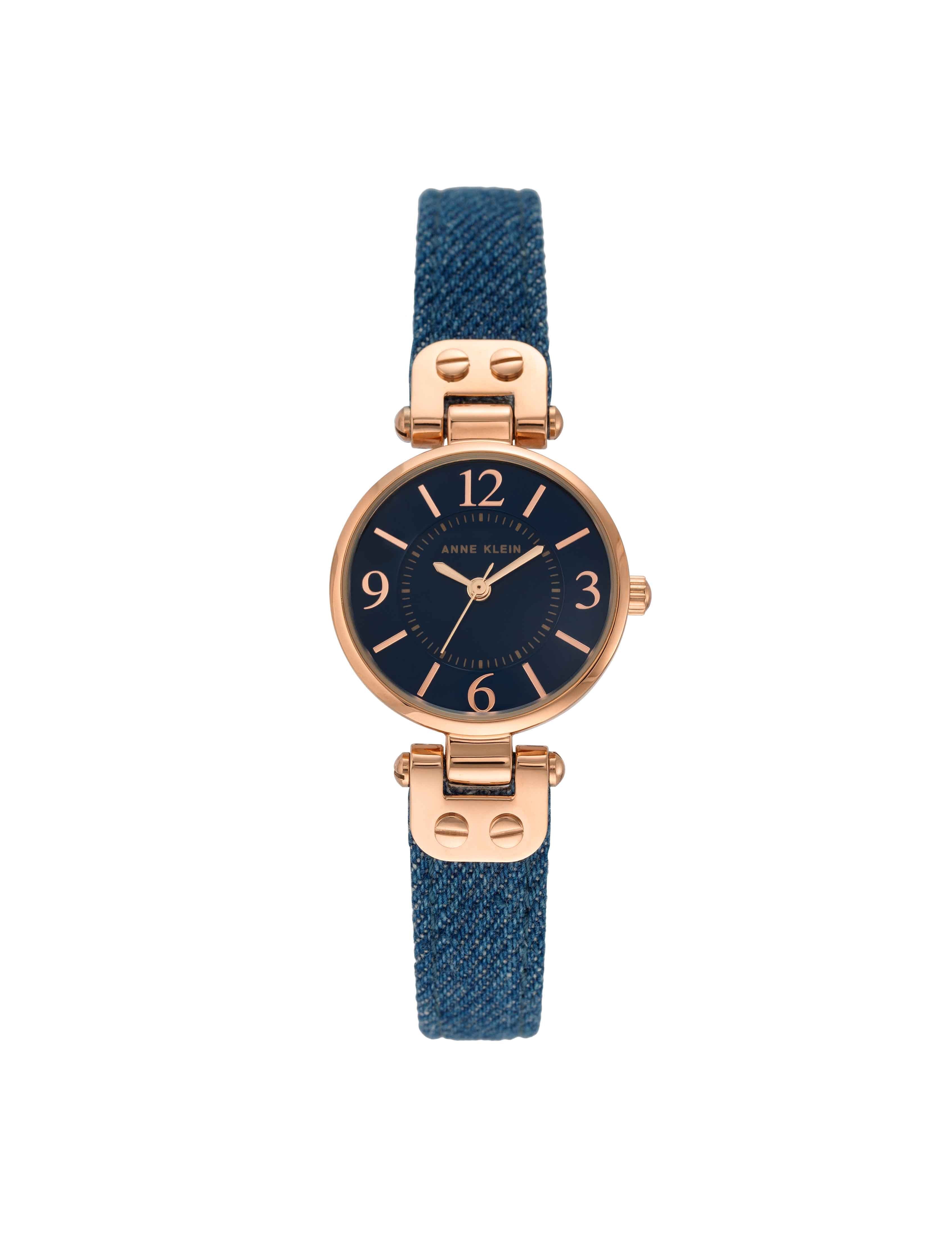 Denim Strap Watch with Rose Gold Case - Anne Klein