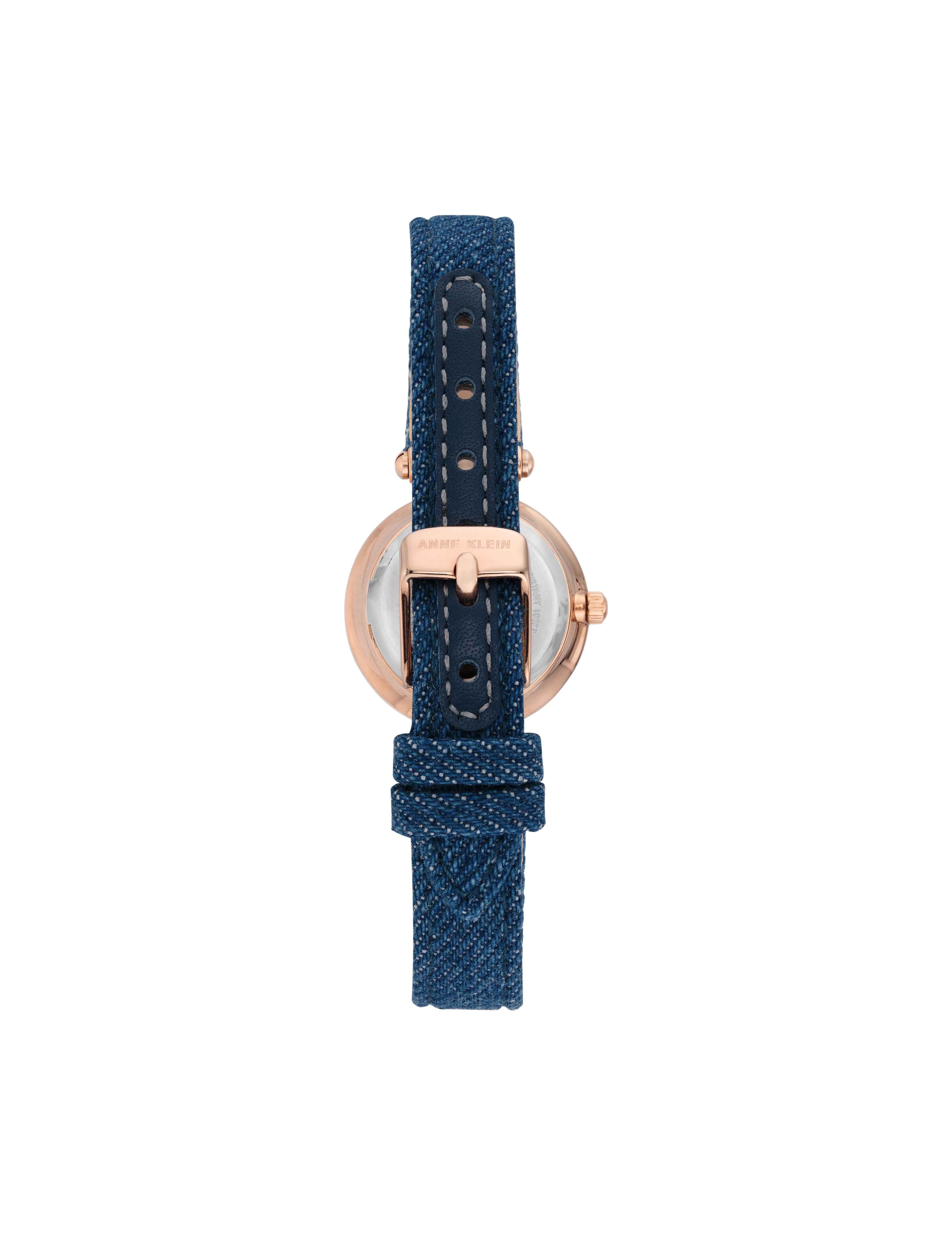 Denim Strap Watch with Rose Gold Case - Anne Klein