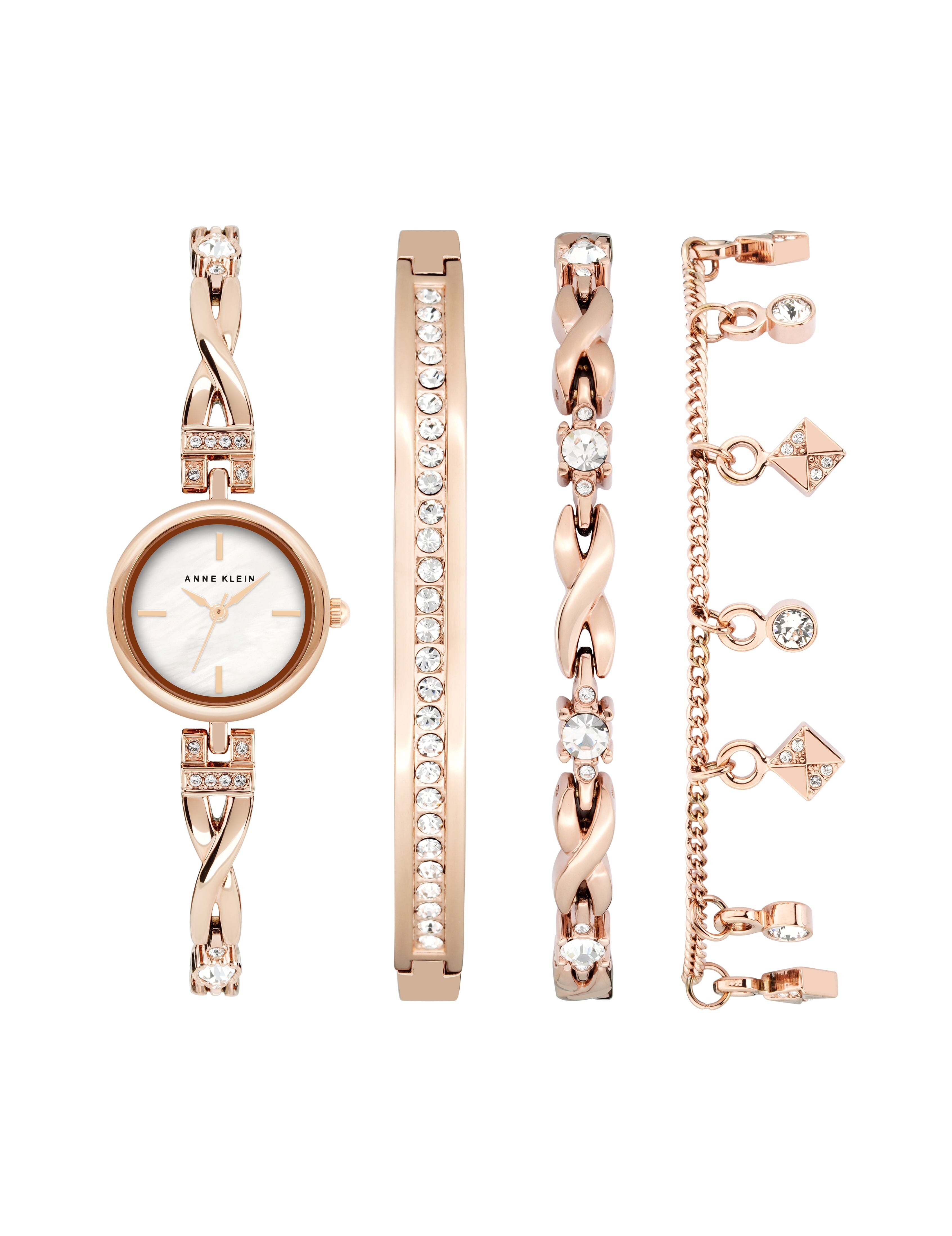 Crystal Accented Watch & Bracelet Set - Anne Klein Rose-Tone