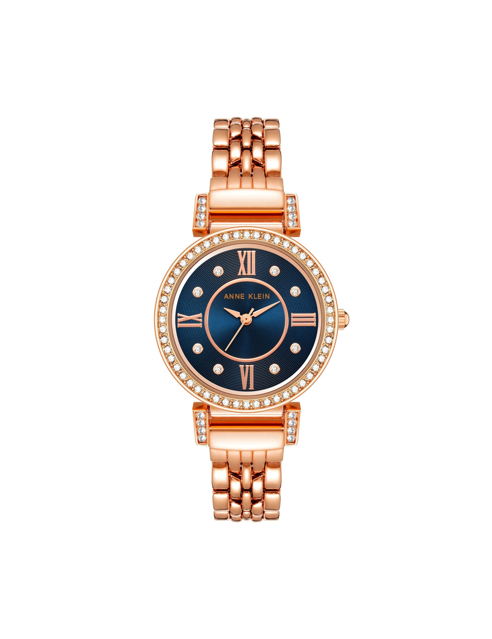 Premium Crystal Watch - Anne Klein Rose-Tone/Navy Blue