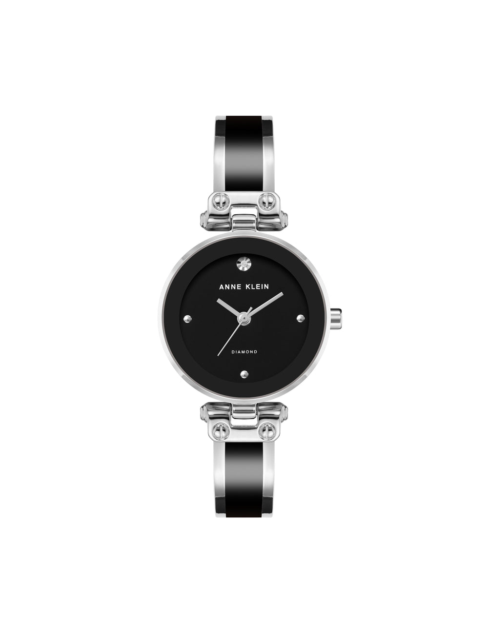 Diamond Accent Bangle Wristwatch - Anne Klein Black/Silver-Tone