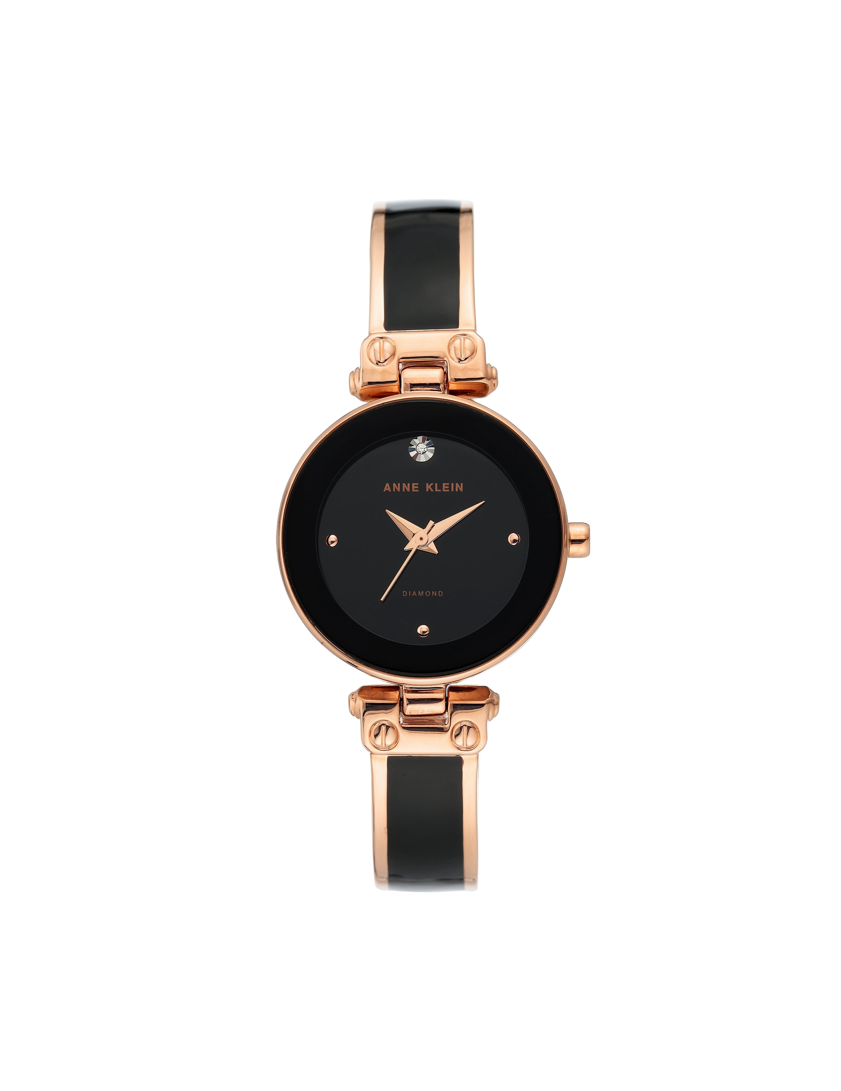 Diamond Accent Watch Bangle - Anne Klein Black/Rose-Tone