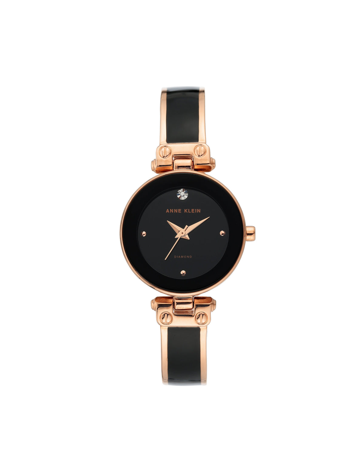 Diamond Accent Watch Bangle - Anne Klein Black/Rose-Tone