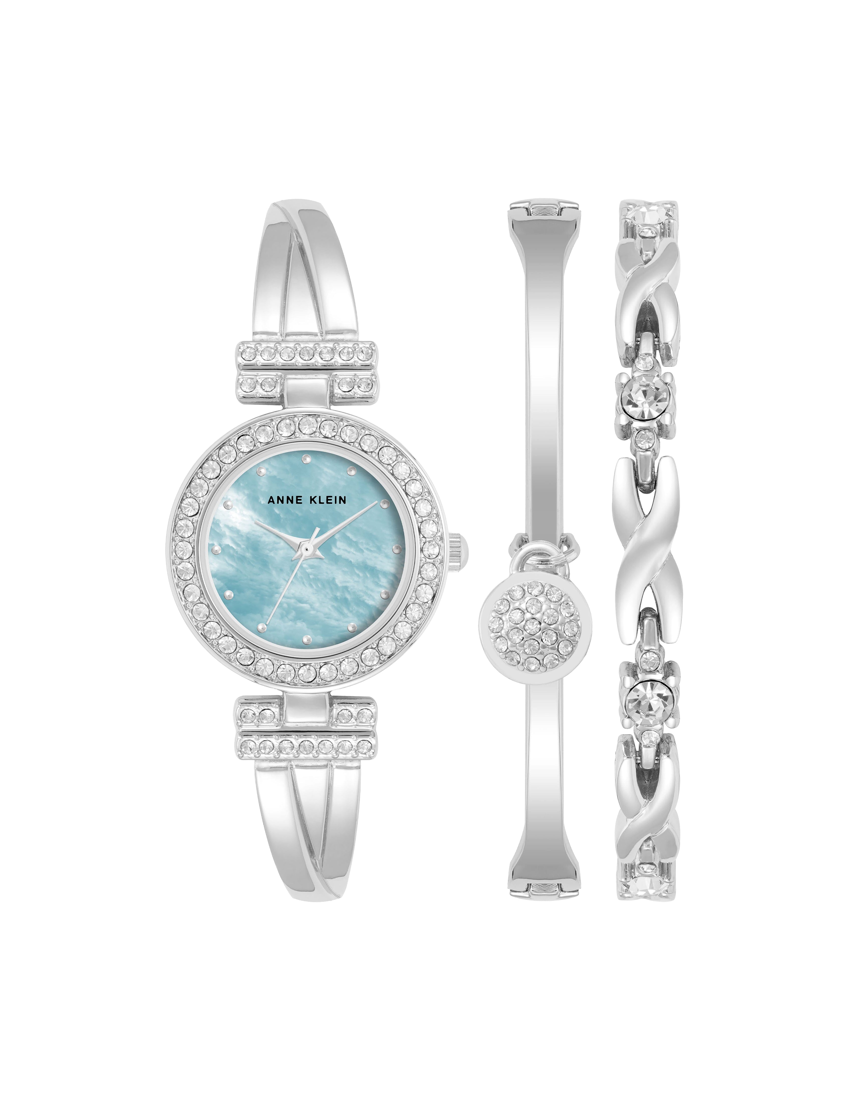 Watch & Bracelet Set - Anne Klein Light Blue/Silver-Tone