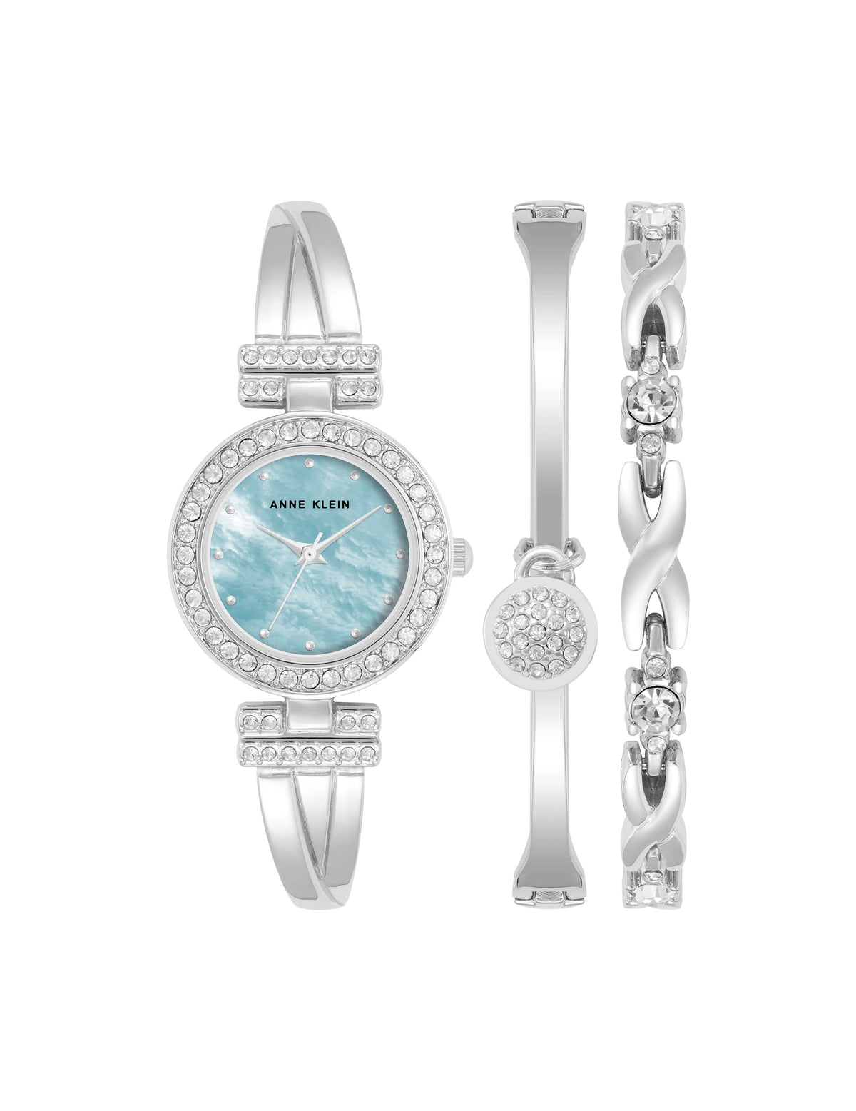 Watch & Bracelet Set - Anne Klein Light Blue/Silver-Tone
