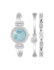 Watch & Bracelet Set - Anne Klein Light Blue/Silver-Tone
