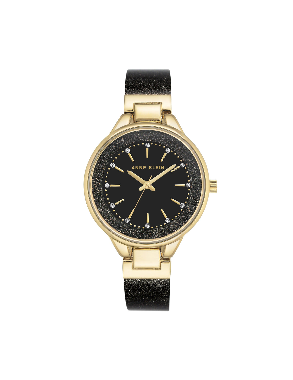 Glitter Resin Bangle Wristwatch - Anne Klein Black/Gold-Tone