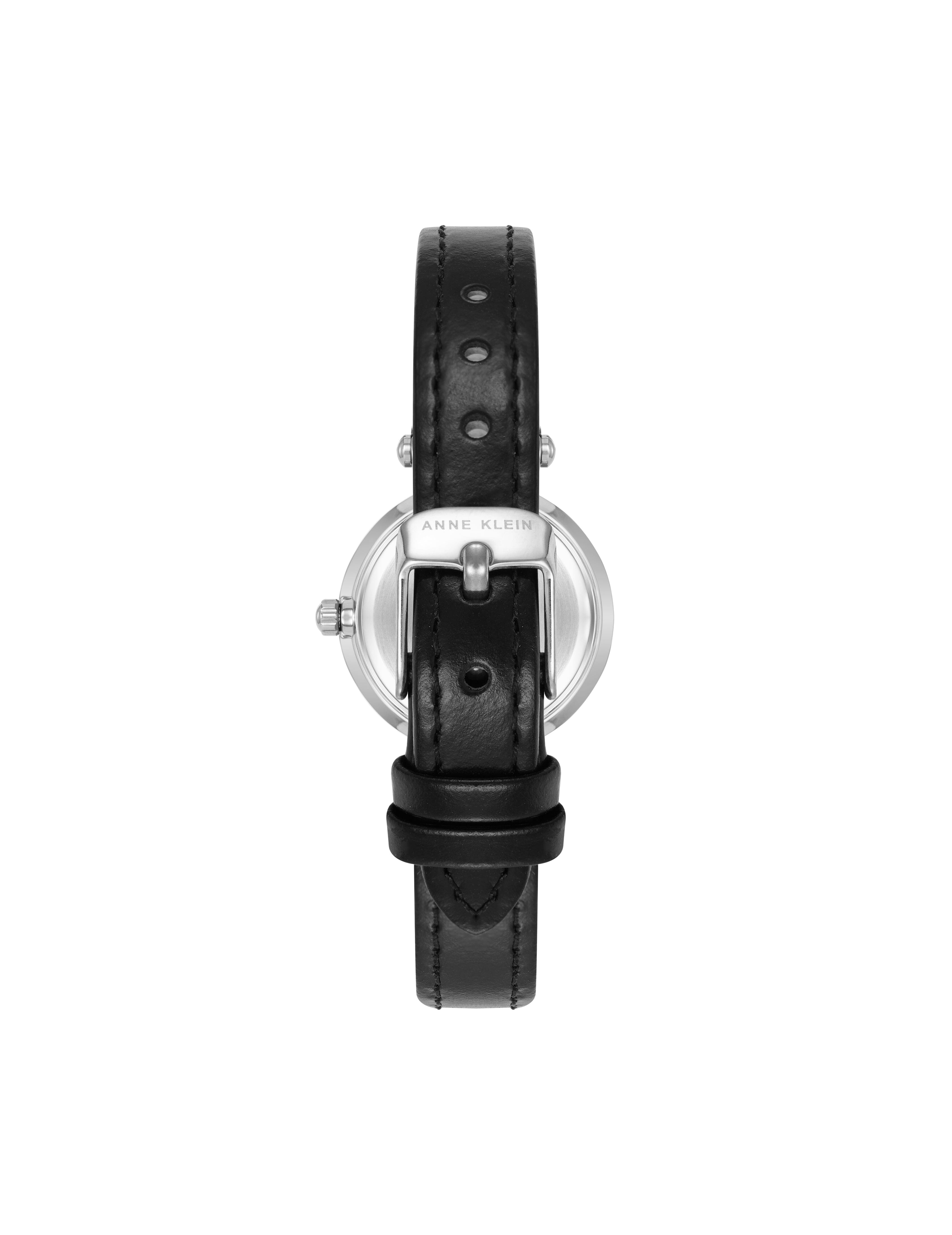 Essential Leather Strap Watch - Anne Klein Black/Silver-Tone
