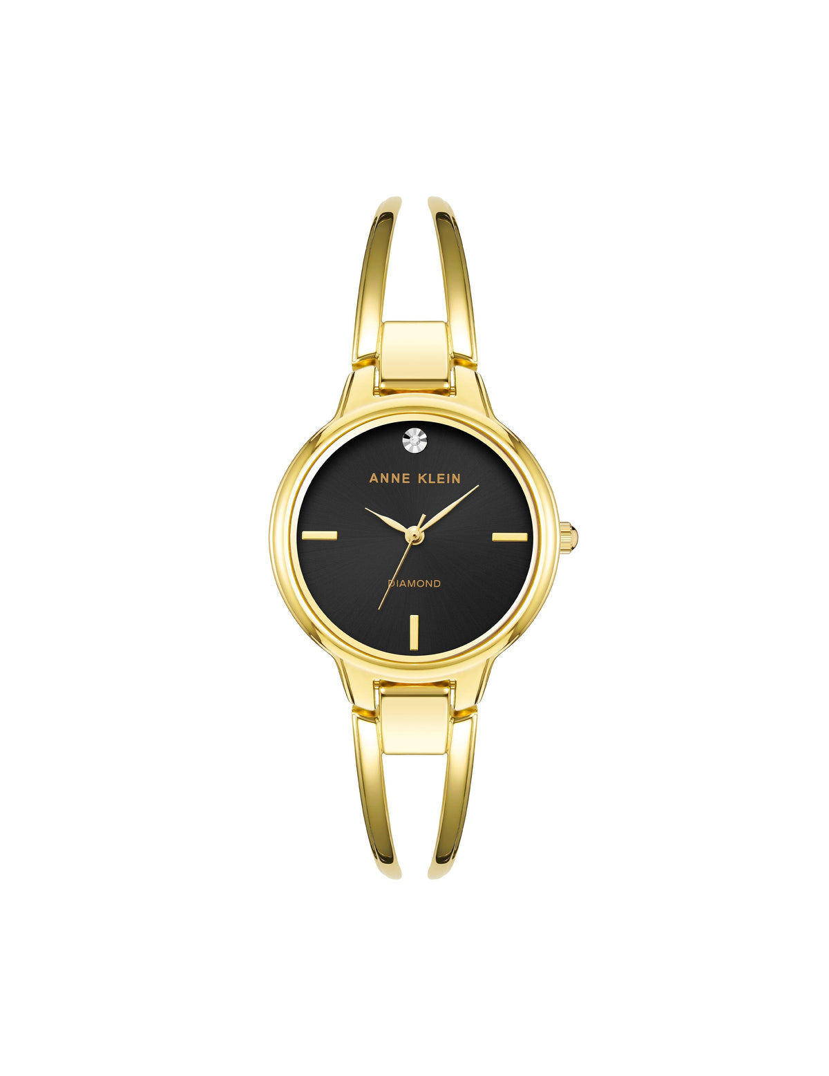 Diamond Accented Bangle Watch - Anne Klein Black/Gold-Tone