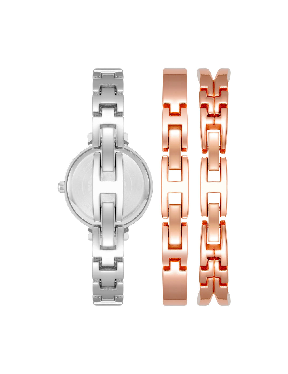 Bangle Watch & Bracelets Set - Anne Klein Silver/Rose-Tone