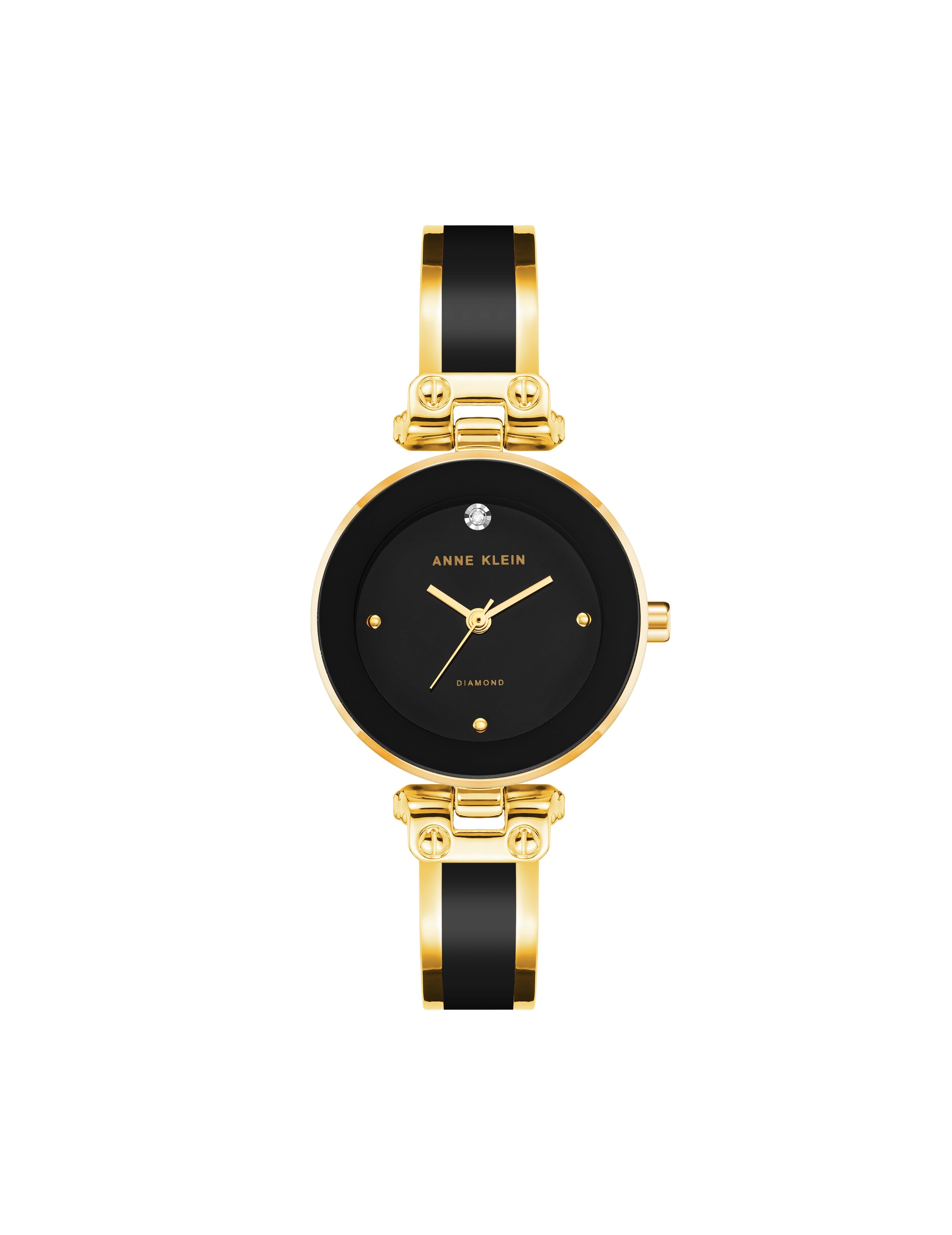 Diamond Accent Bangle Watch - Anne Klein Black/Gold-Tone
