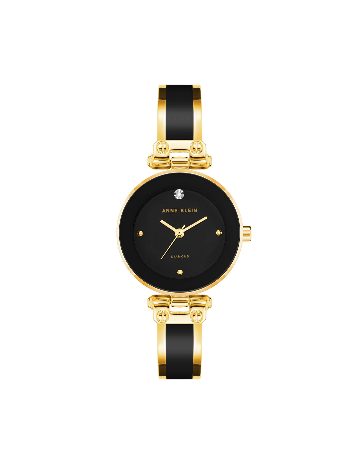 Diamond Accent Bangle Watch - Anne Klein Black/Gold-Tone