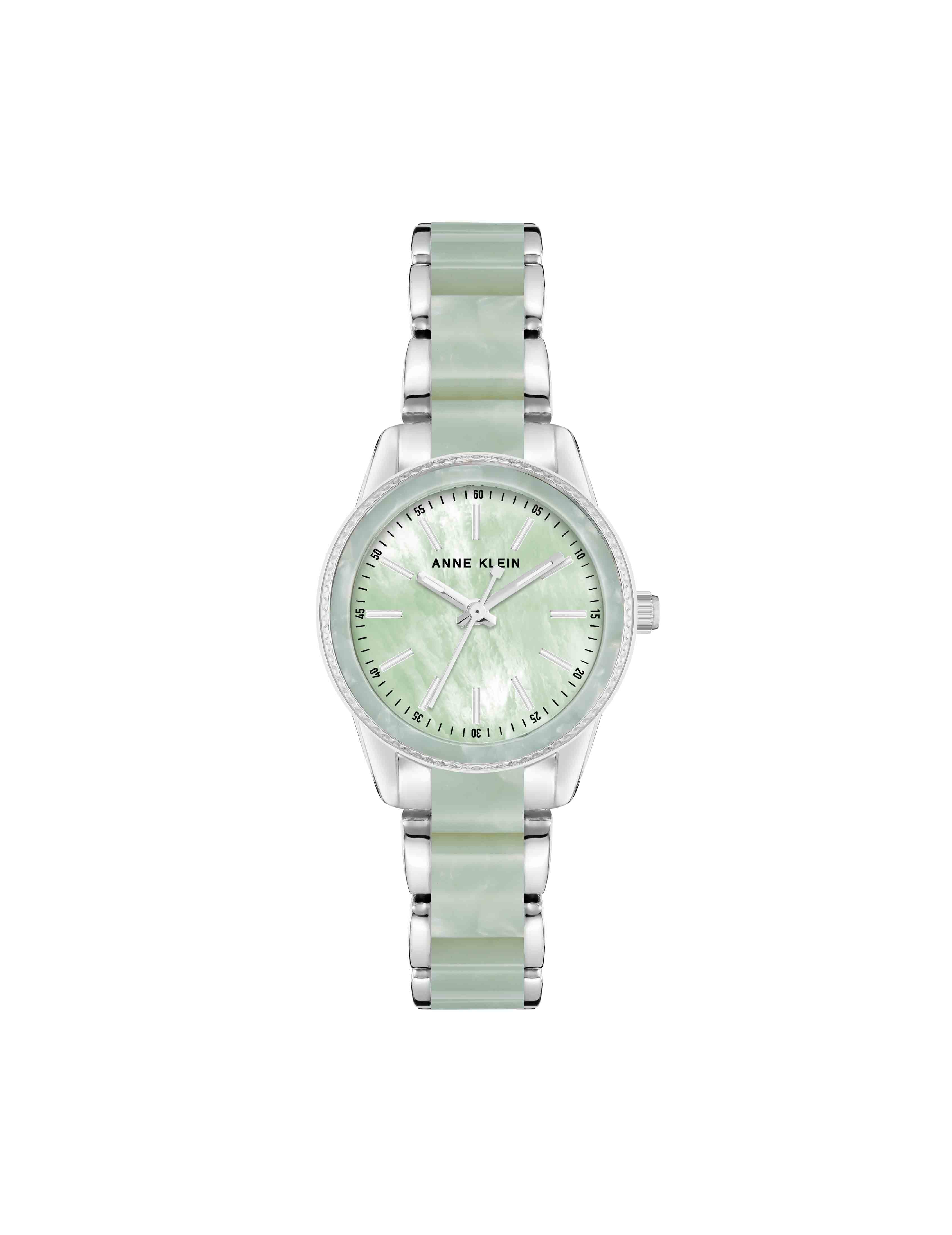 Pearlescent Resin Link Bracelet Watch - Anne Klein Mint/Silver-Tone