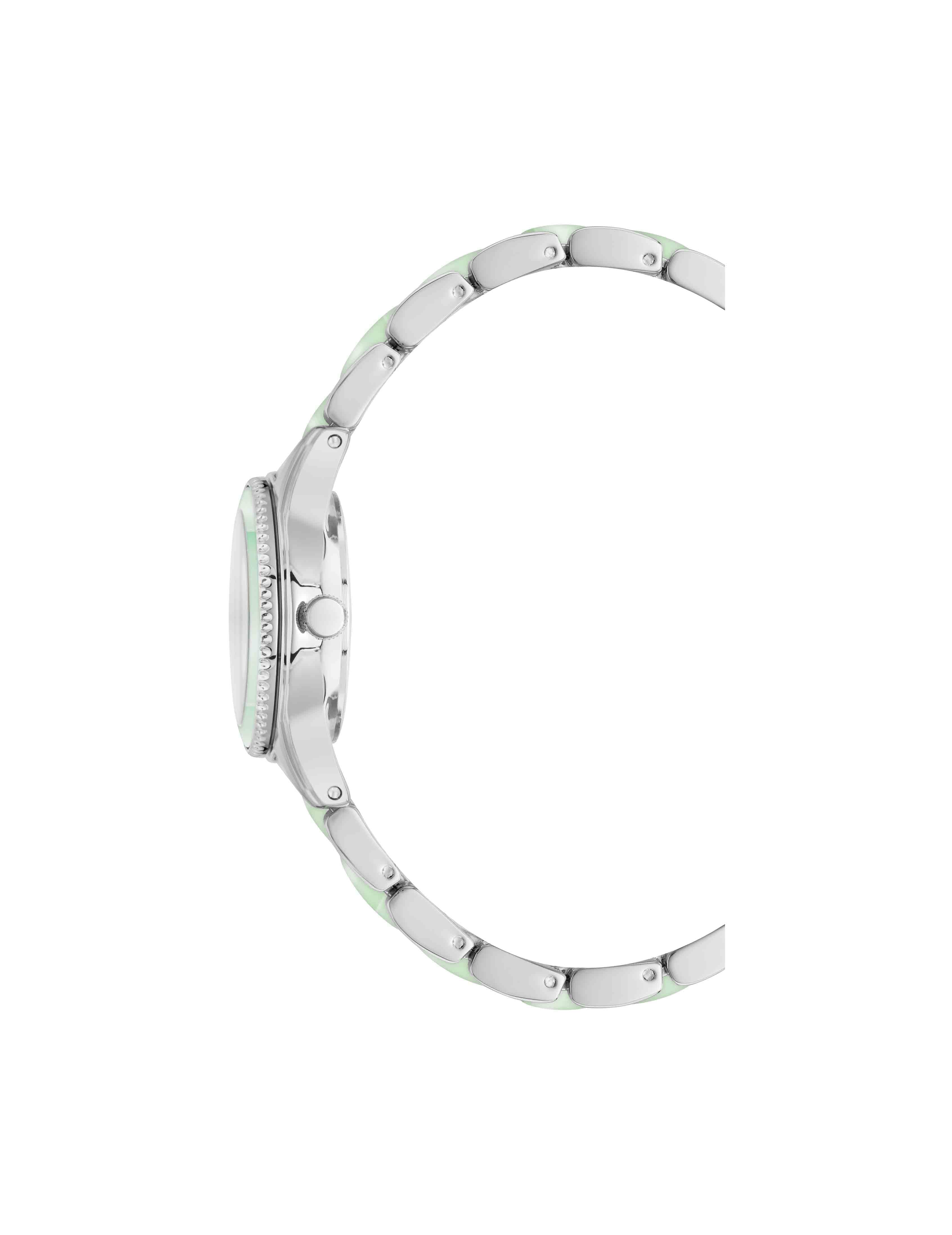 Pearlescent Resin Link Bracelet Watch - Anne Klein Mint/Silver-Tone