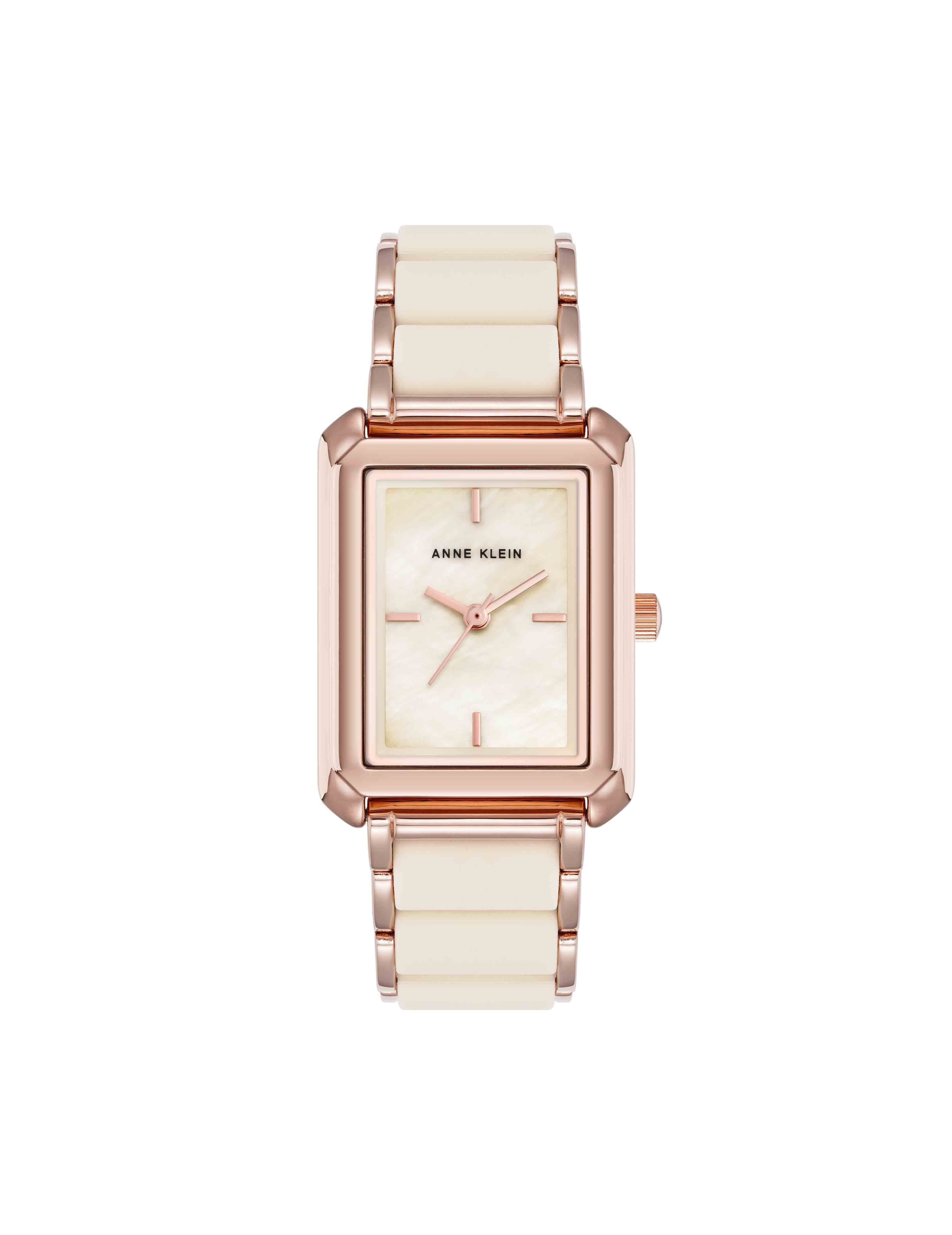 Rectangular Silicone Bracelet Watch - Anne Klein Ivory/Rose-Tone