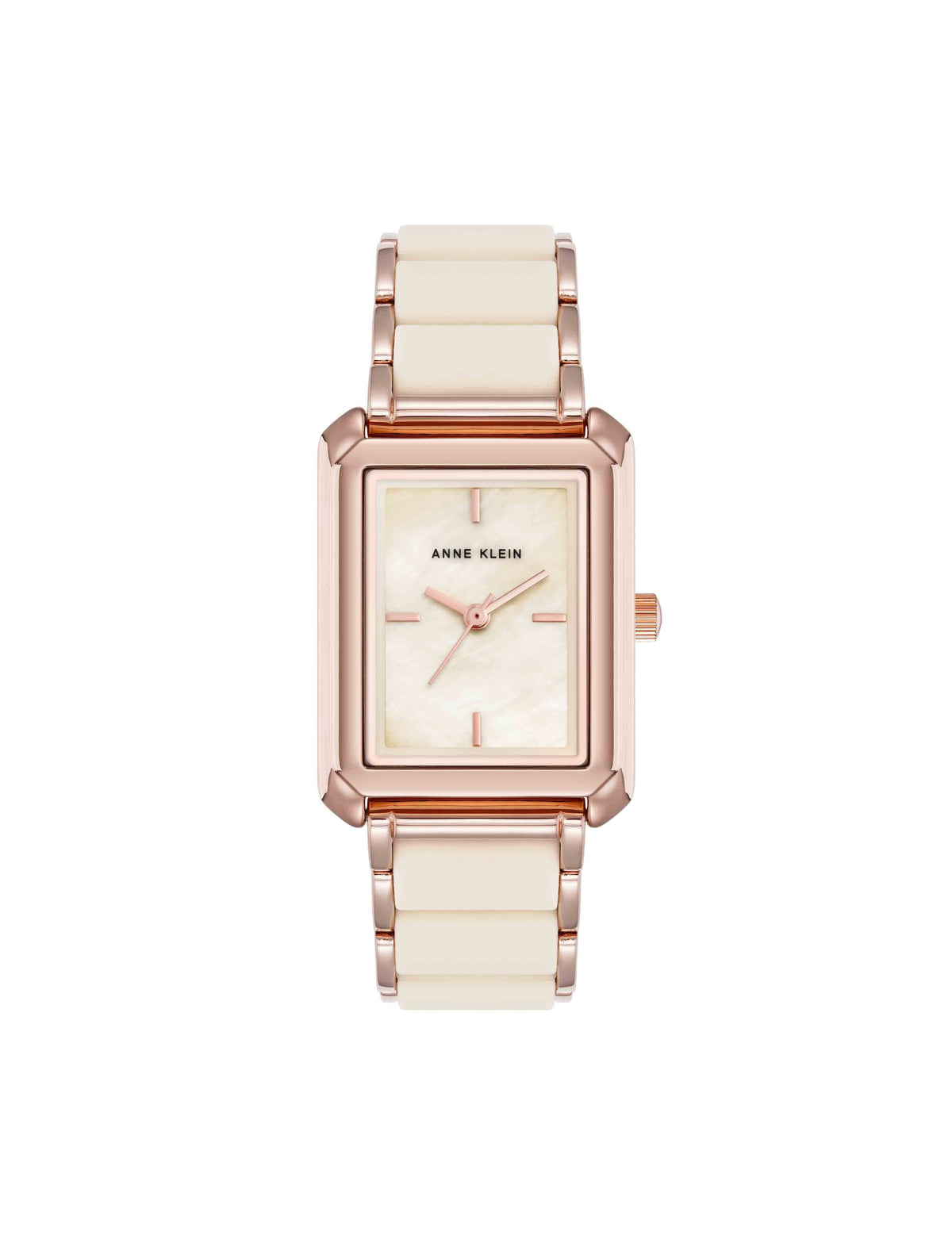 Rectangular Silicone Bracelet Watch - Anne Klein Ivory/Rose-Tone