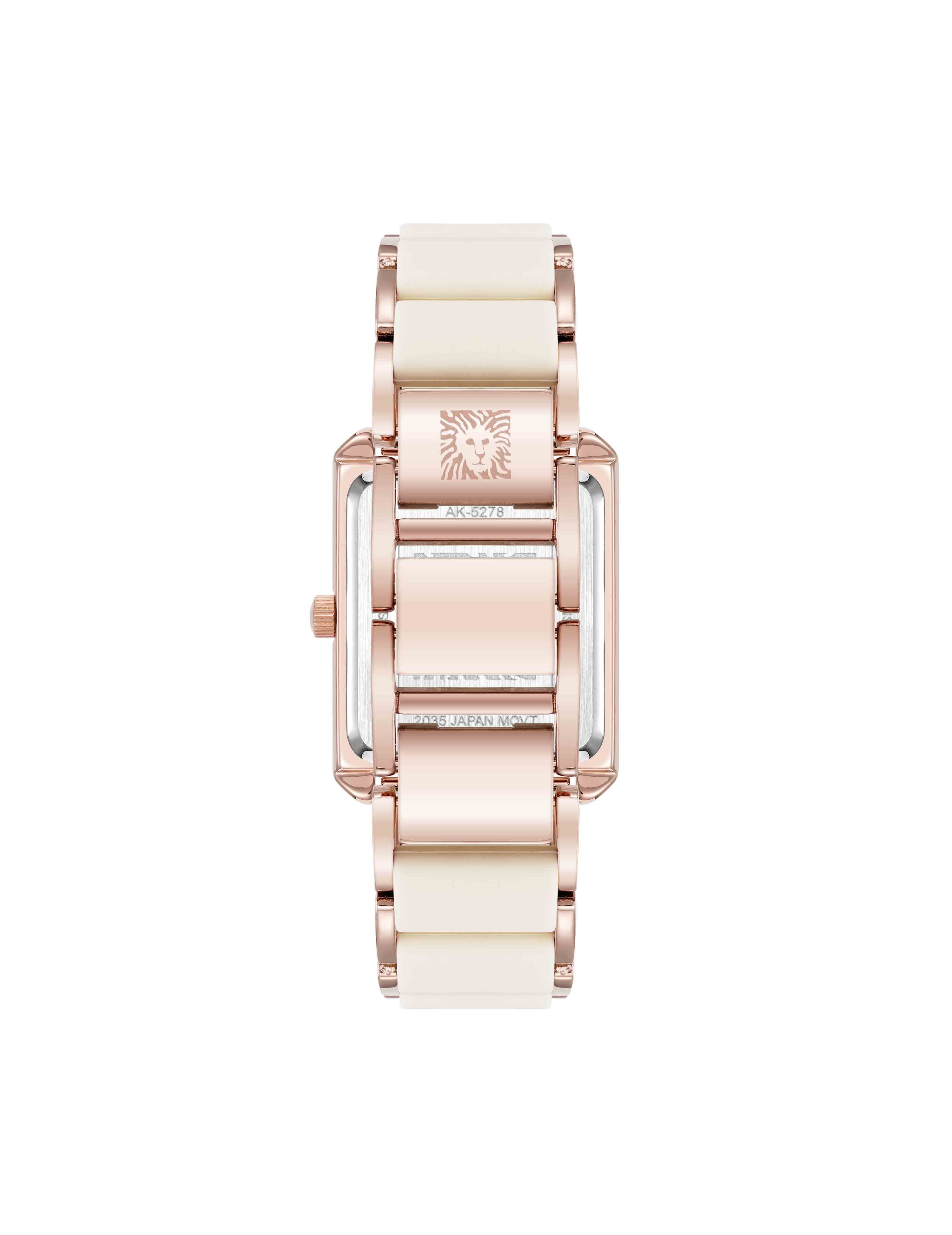 Rectangular Silicone Bracelet Watch - Anne Klein Ivory/Rose-Tone