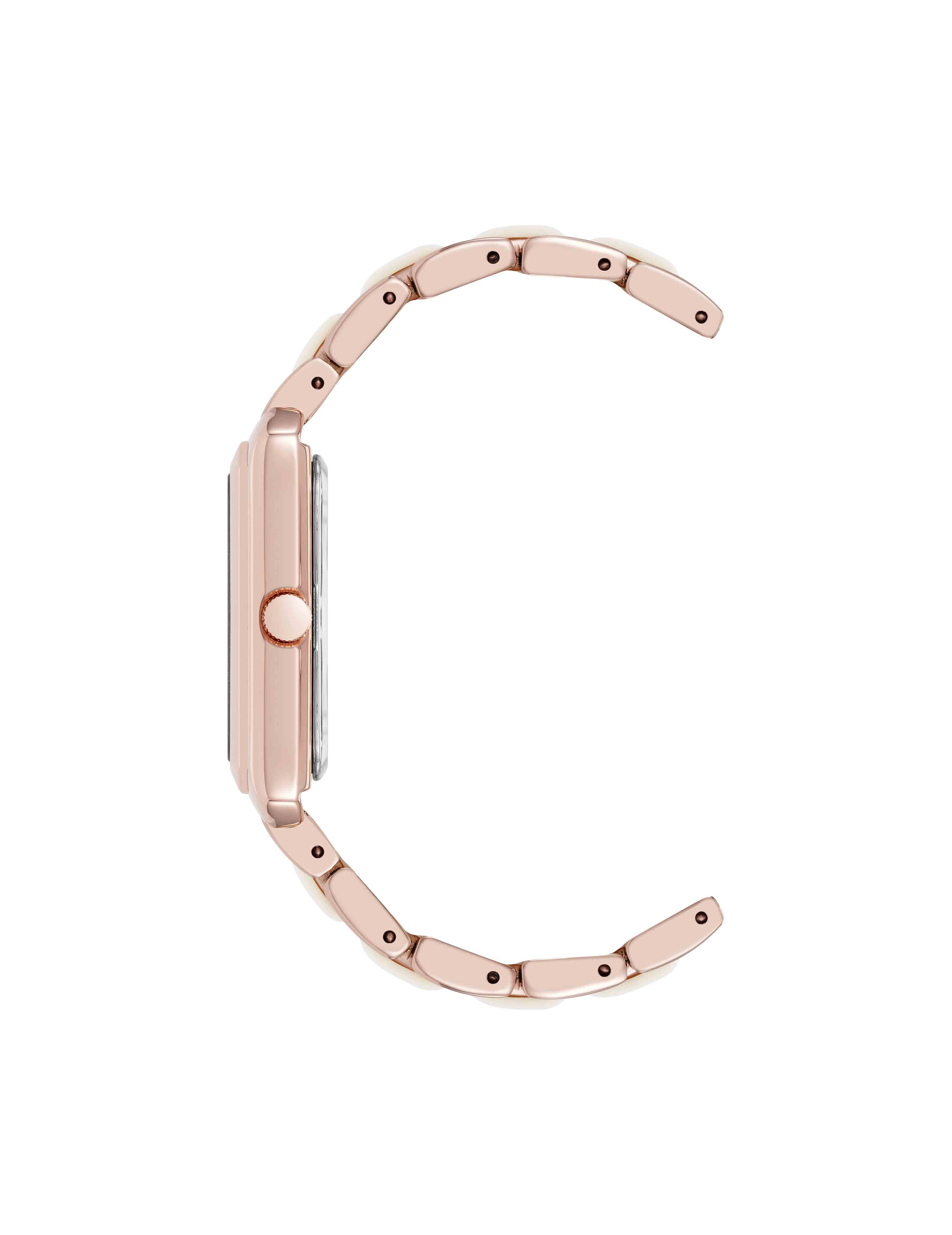Rectangular Silicone Bracelet Watch - Anne Klein Ivory/Rose-Tone