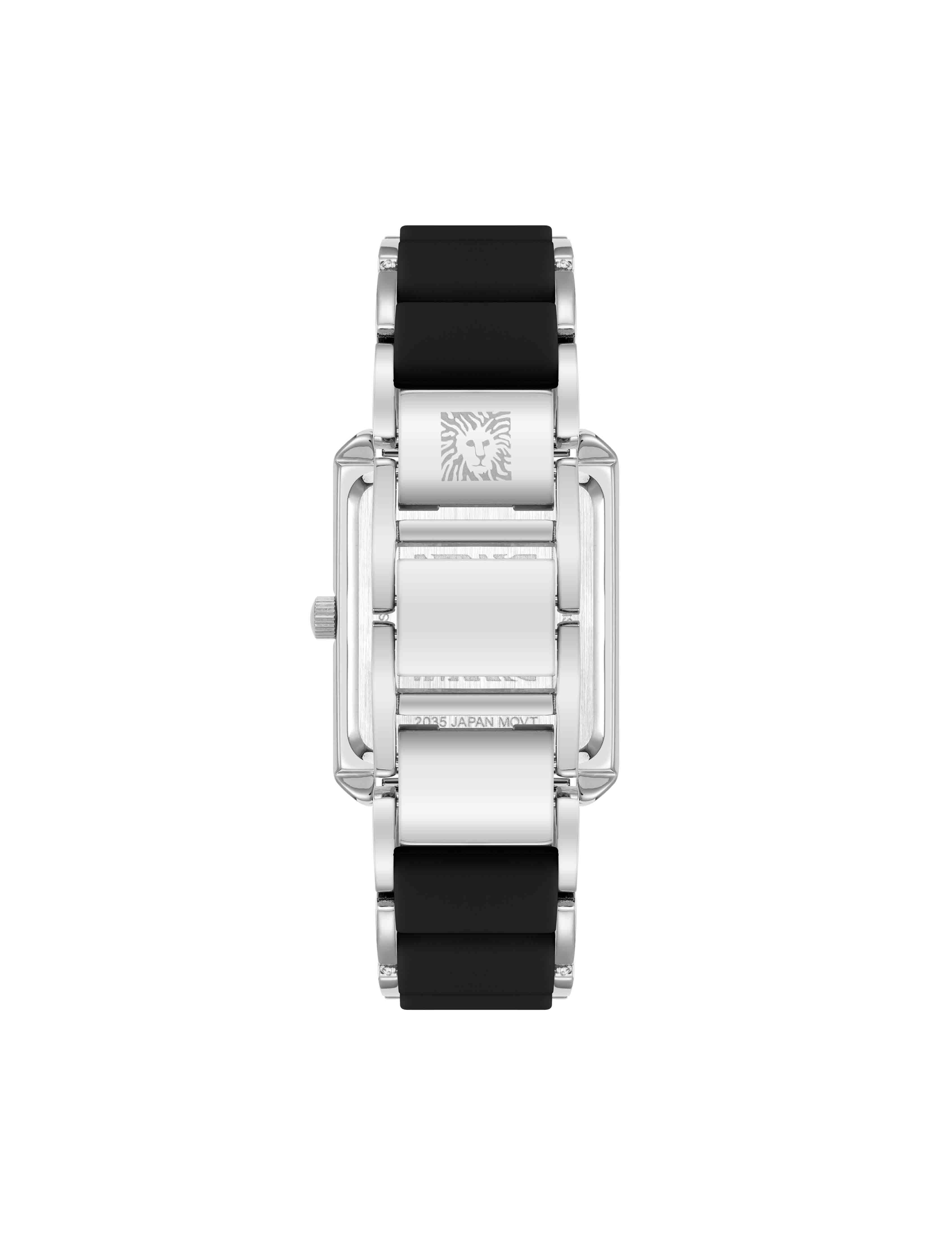 Rectangular Silicone Bracelet Watch - Anne Klein Black/Silver-Tone