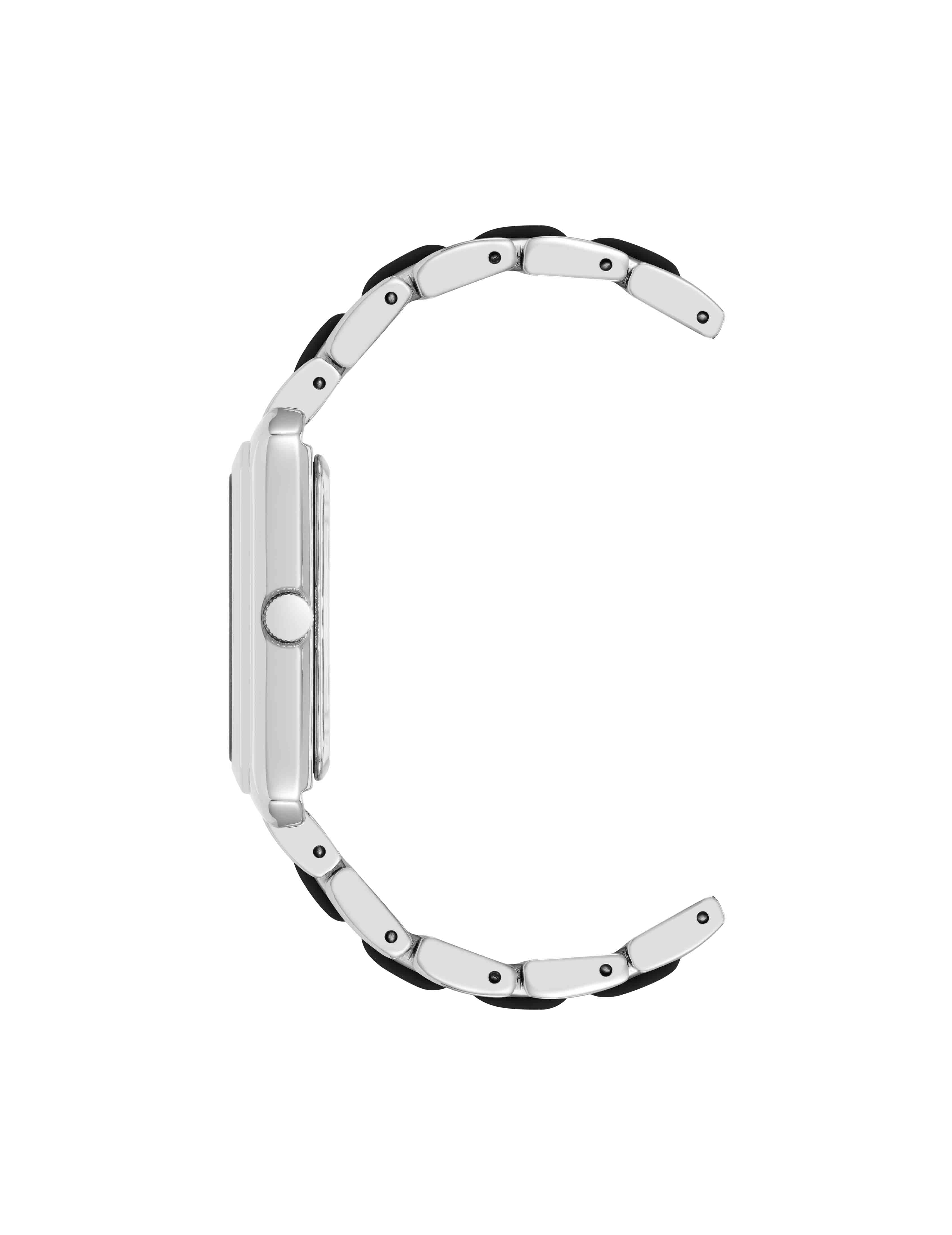 Rectangular Silicone Bracelet Watch - Anne Klein Black/Silver-Tone