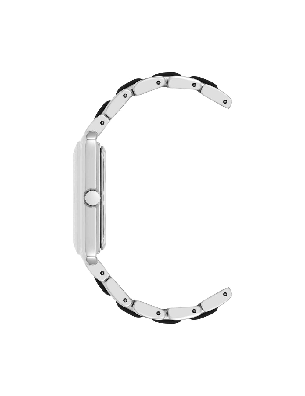 Rectangular Silicone Bracelet Watch - Anne Klein Black/Silver-Tone